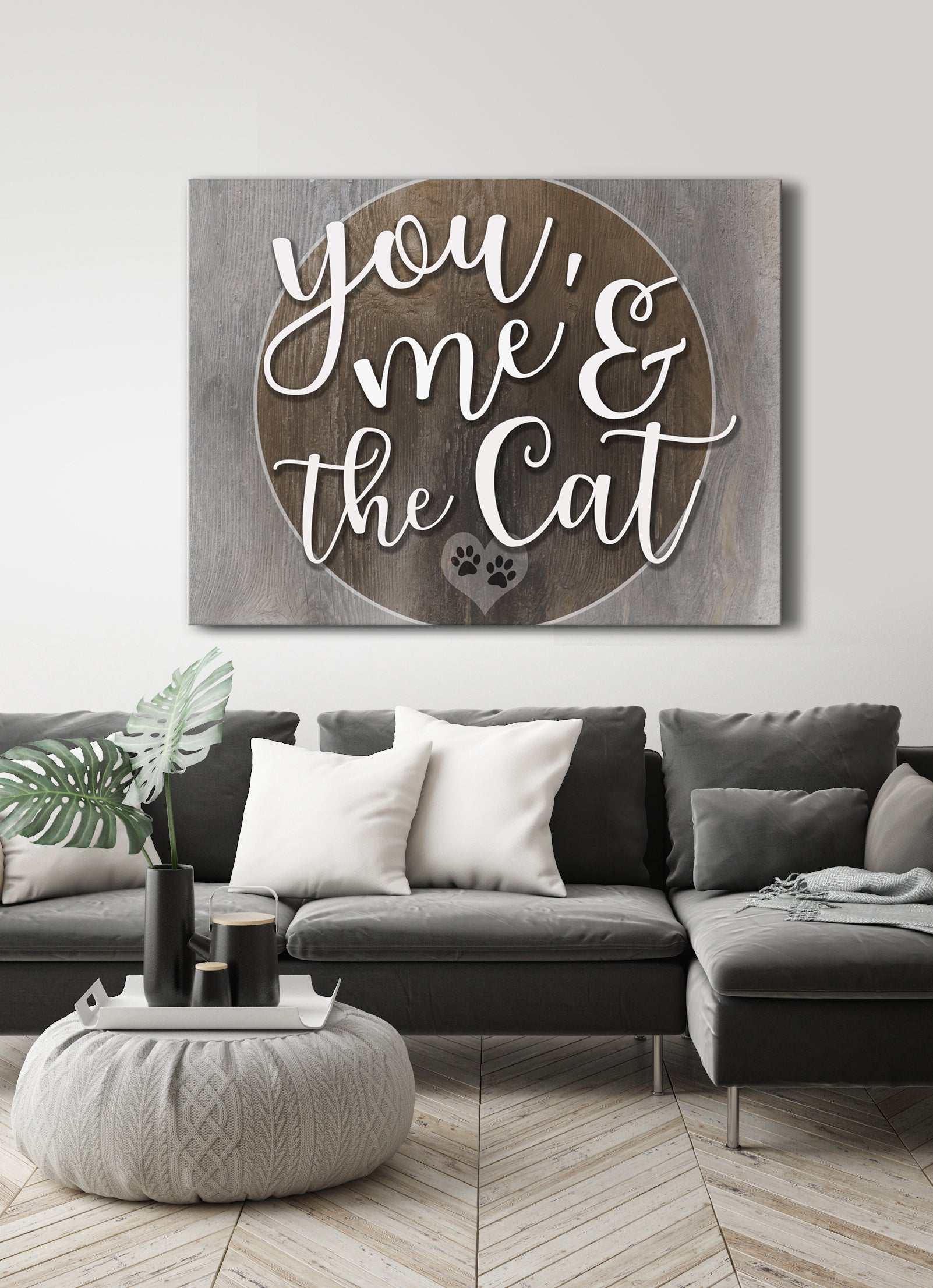 High - Quality Wood - Framed 'You, Me and the Cat' Pet Wall Art Ready to Hang