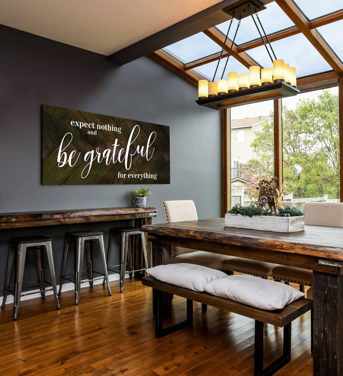 Ready-to-Hang Wood-Frame Home Wall Art: 'Expect Nothing, Be Grateful' V2