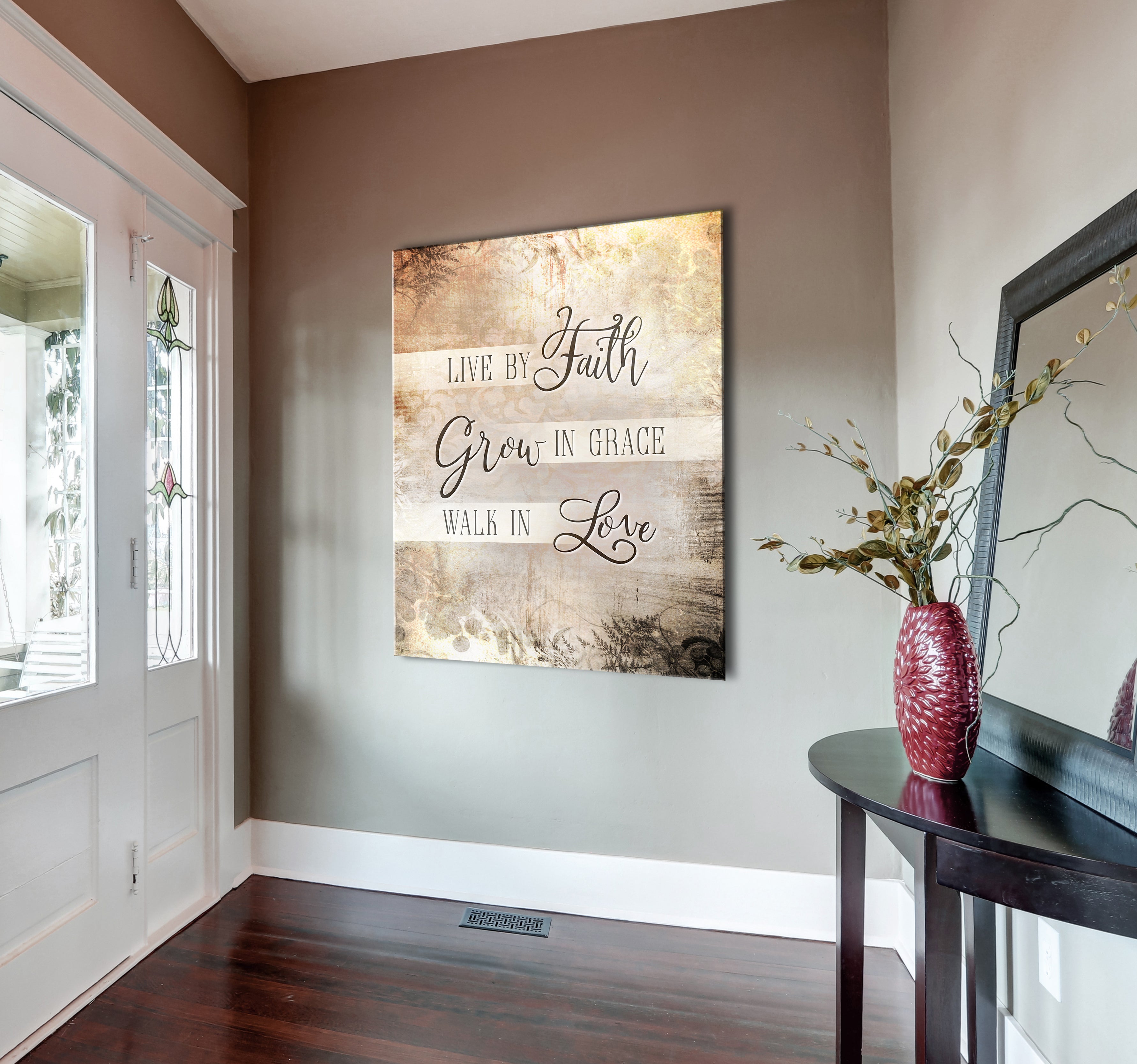 Christian Wall Decor: 'Live By Faith Grow In Grace' Wood Frame Wall Art, Ready To Hang - Buy 2 Save 20%