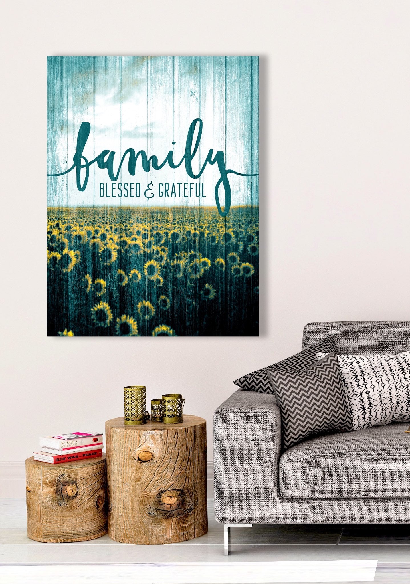 High - Quality Blessed and Grateful Sunflowers Home Decor Art with Wood Frame (Ready to Hang)
