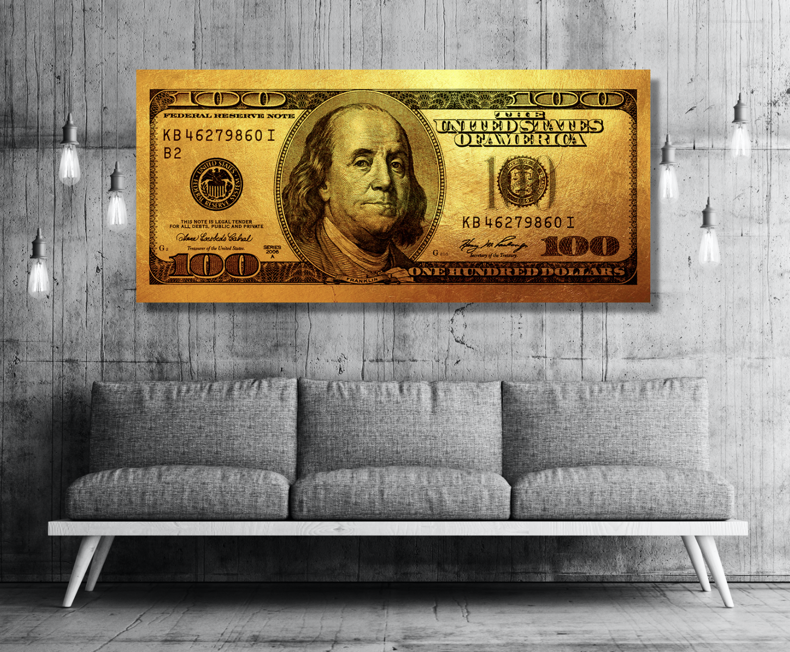 Exclusive Golden Benjamin Wall Art with Wood Frame - Ready to Hang, Buy 2 Save 20%