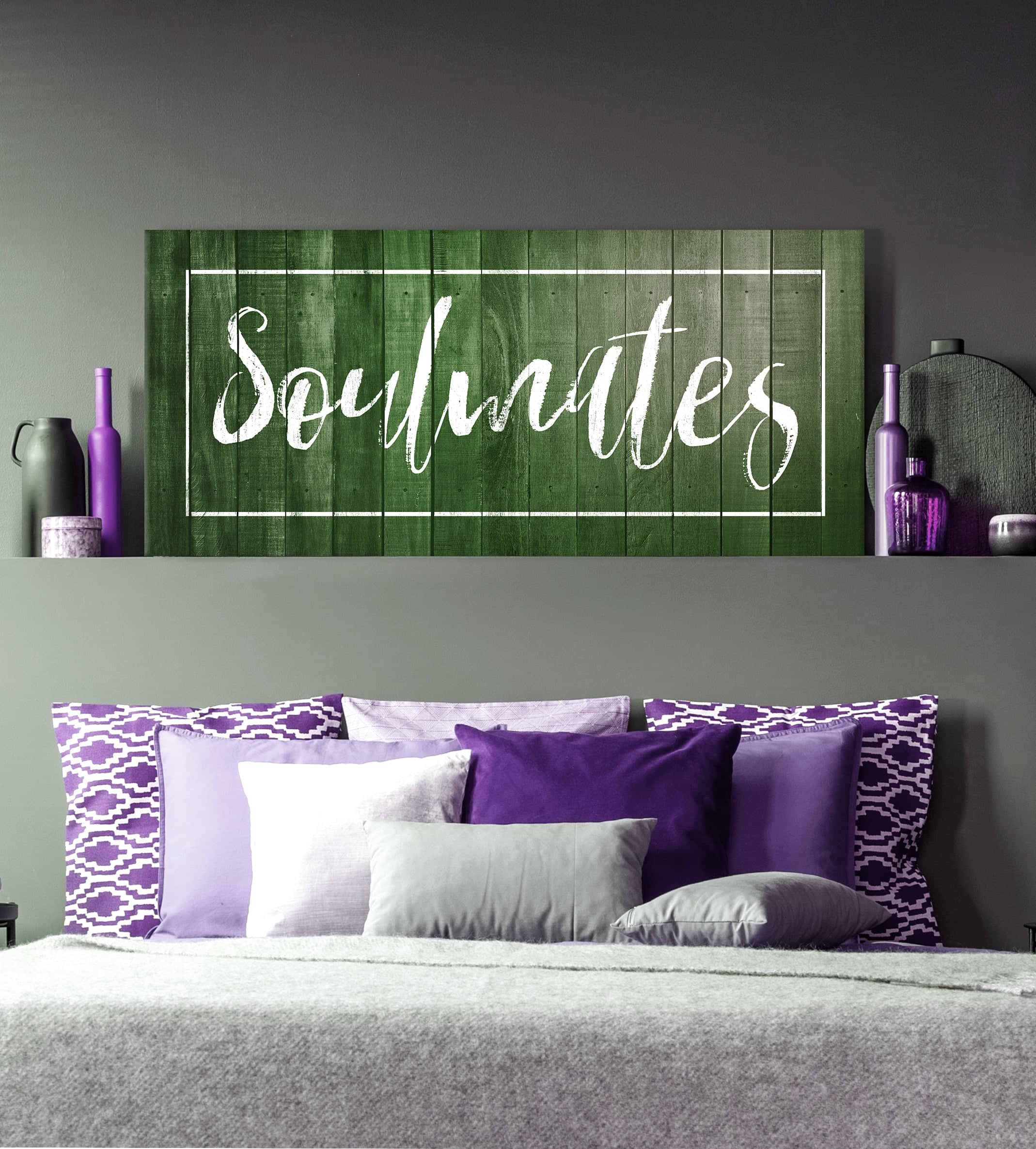 Hot Deal! Bedroom Wall Art - Ready - to - Hang Soulmates Wall Art with Wood Frame