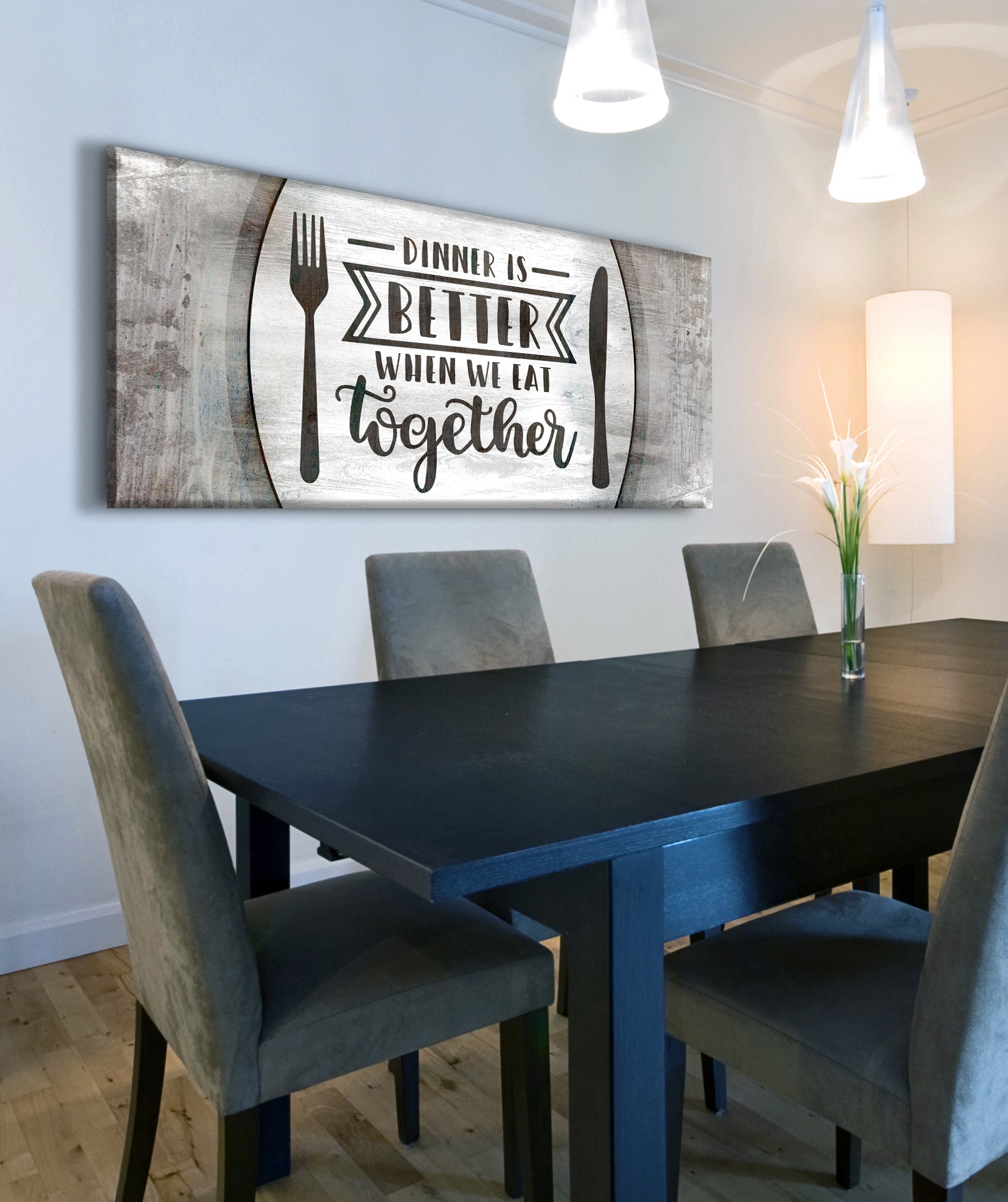 Ready-to-Hang Wood Framed Kitchen Wall Art: Dinner Tastes Better Together