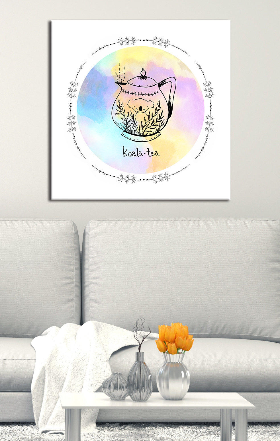 Hot Deal! Ready - To - Hang Teapot Koala TEA Kitchen Wall Art (Wood Frame)