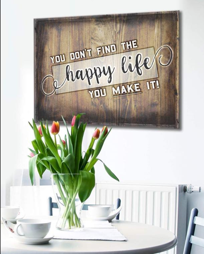 High - quality Wood - framed Happy Life Wall Art, Ready to Hang for Your Home