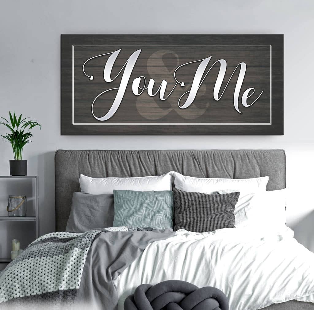 Ready-to-Hang You & Me V2 Bedroom Wall Art with Wood Frame