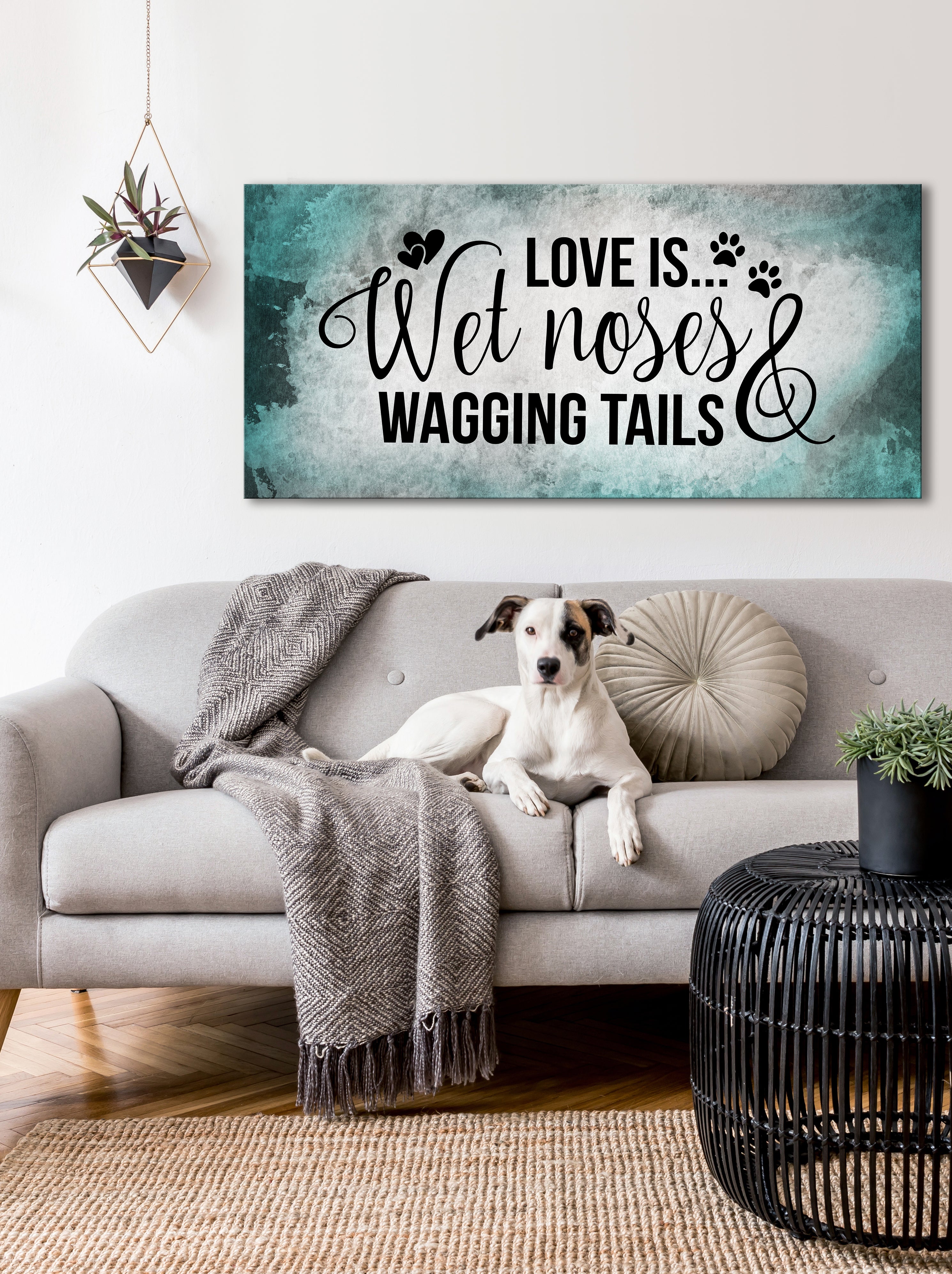 High - Quality Wood - Framed Pet Wall Art: Love in Wet Noses and Wagging Tails (Ready to Hang)