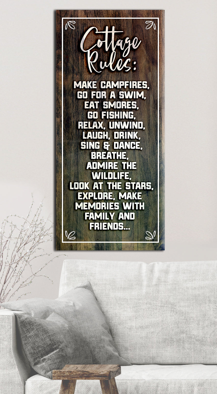Hot! Cottage Life Art - Cottage Rules (Wood Frame, Ready To Hang)
