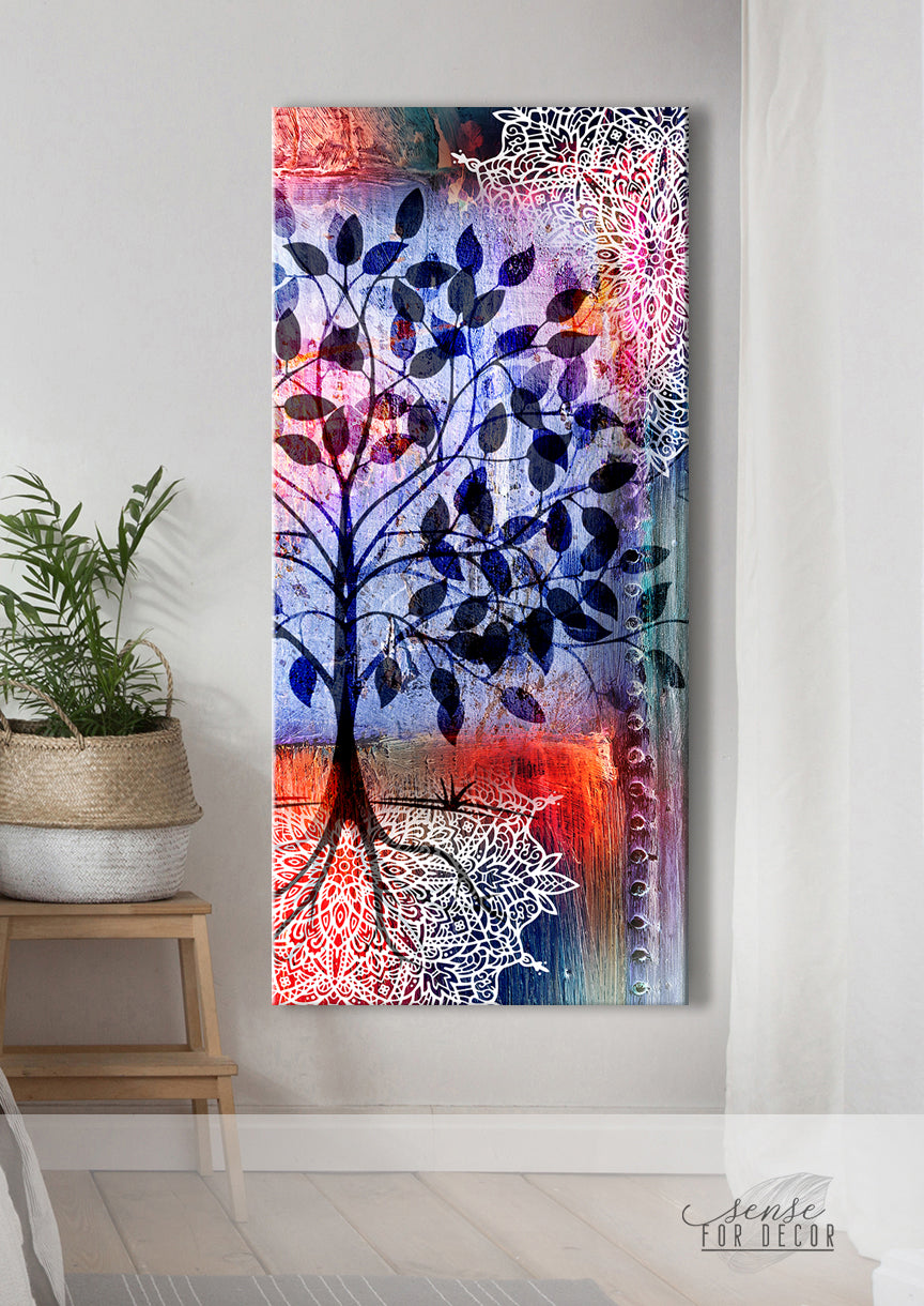 Boho Tree Wall Art V2 with Wood Frame (Ready to Hang) - Great Deal!