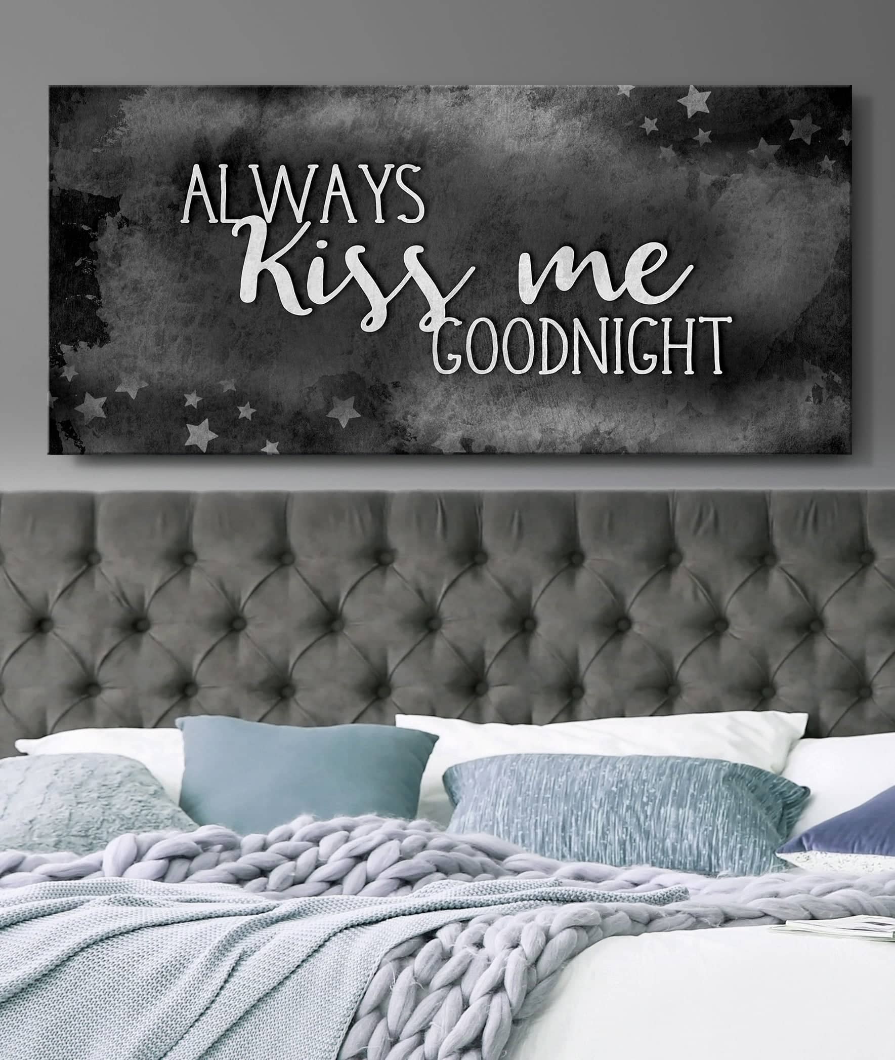 Hot Deal! Bedroom Wall Art - Always Kiss Me Goodnight V7 with Wood Frame, Ready to Hang