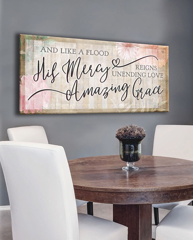 Amazing Deal! Christian Wall Art - 'His Mercy Like Flood' Grace V2 with Wood Frame, Ready to Hang