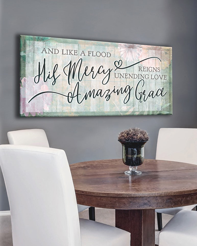 Amazing Deal! Christian Wall Art - 'His Mercy Like Flood' Grace V2 with Wood Frame, Ready to Hang
