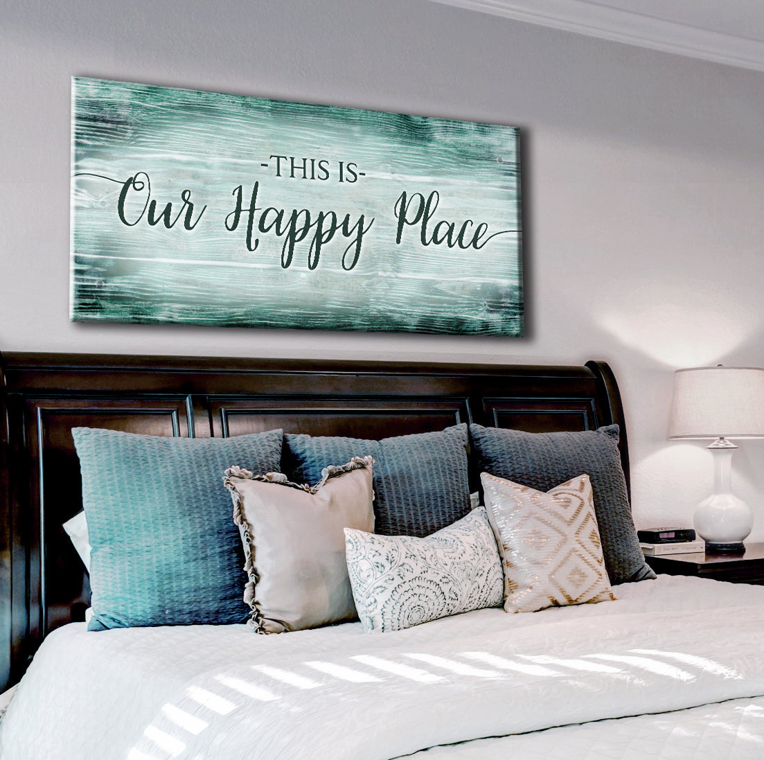Exclusive Couples Wall Art: 'This Is Our Happy Place' V4 with Wood Frame - Ready to Hang! Buy 2 Save 20%
