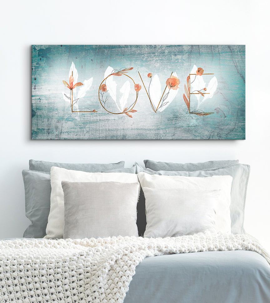 Limited-Time Offer! High-Quality Couples Wall Art - Love Word Flowers in Wood Frame, Ready to Hang