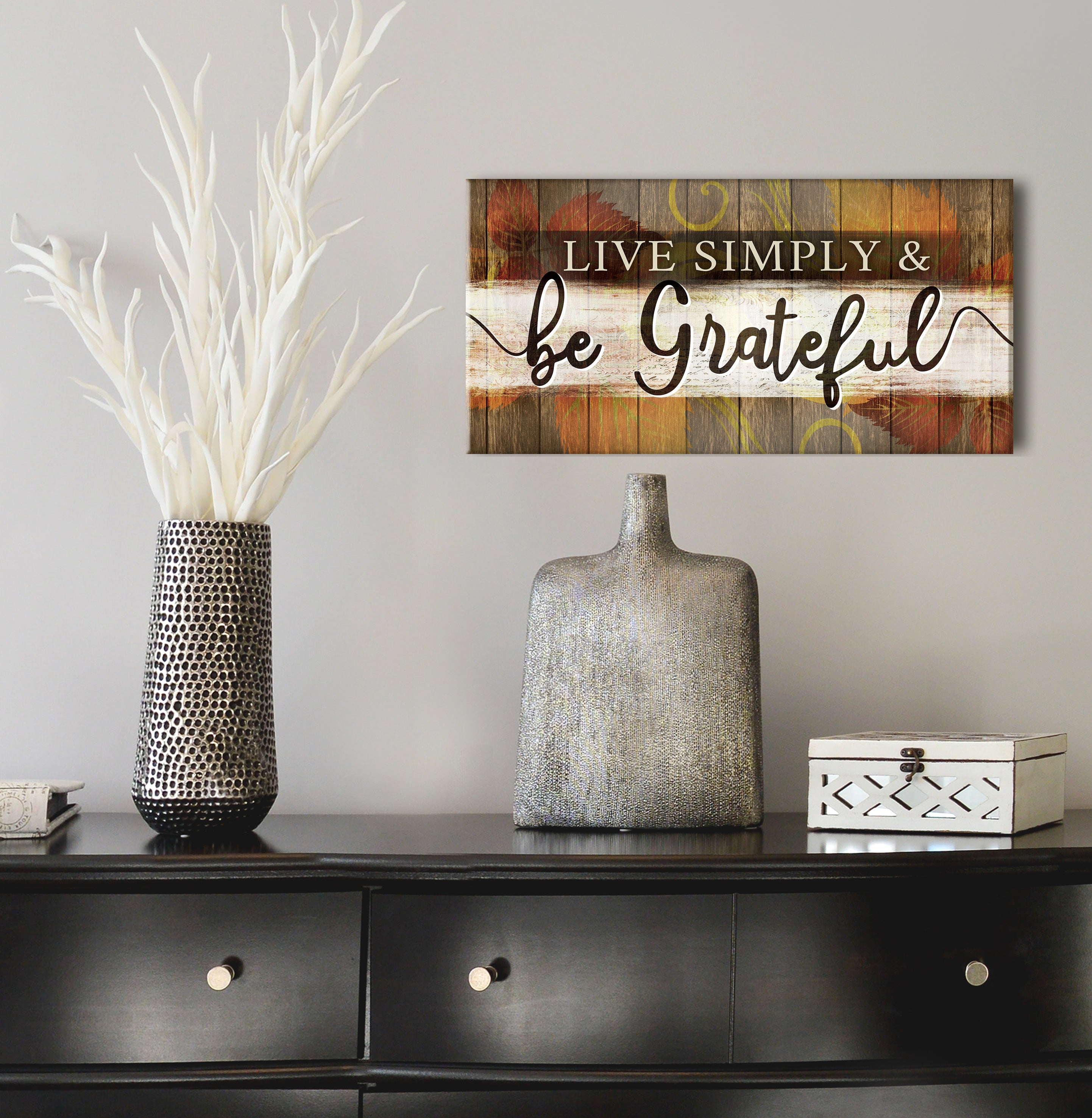 Christian Wall Art: Live Simply, Be Grateful (Ready-to-Hang Wood Frame) - Buy 2, Save 20%