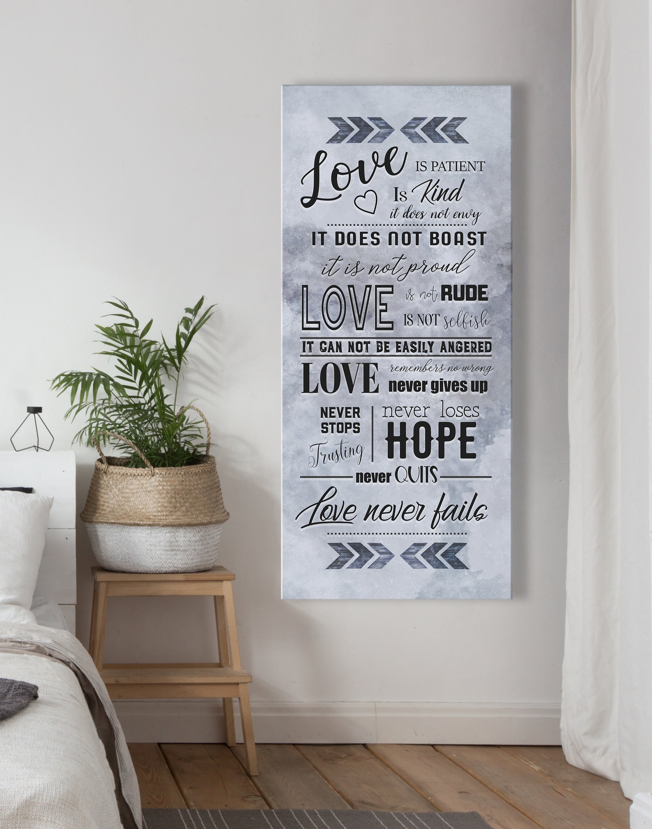 High - Quality Wood - Framed Couples Wall Art: Love Is Patient, Love Is Kind V3 (Ready To Hang)