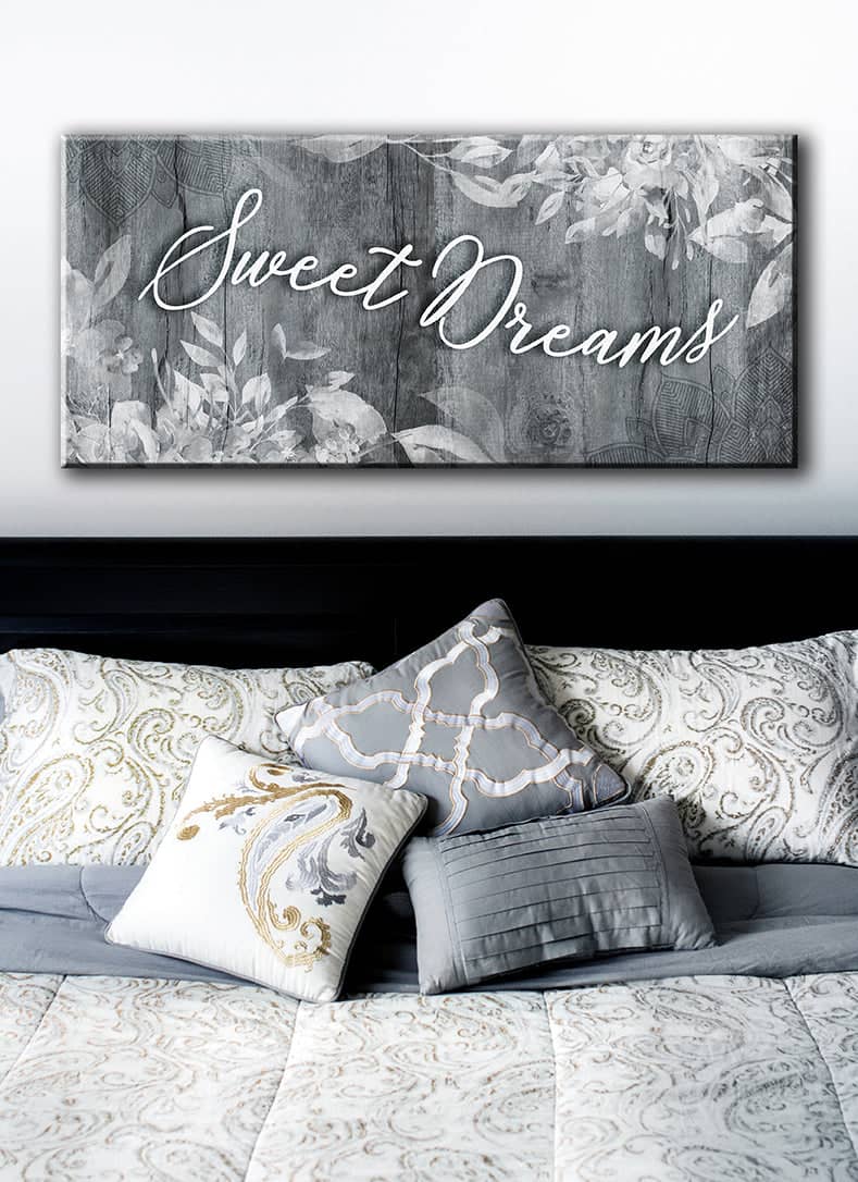 Ready-to-Hang Bedroom Wall Art: Sweet Dreams V4 with Wood Frame