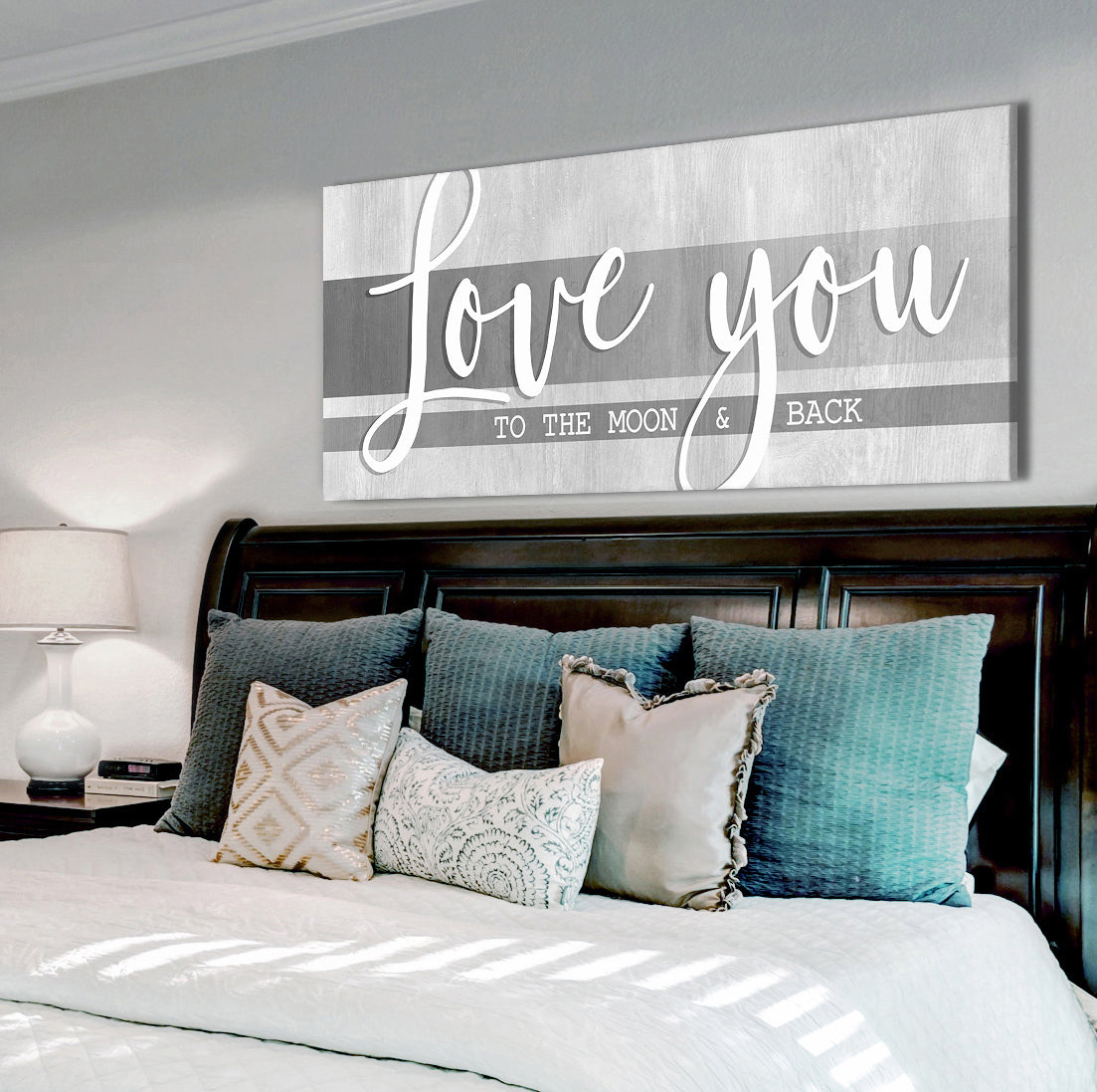 High - Quality Wood - Framed Couples Wall Art: I Love You To The Moon And Back V4 (Ready To Hang)