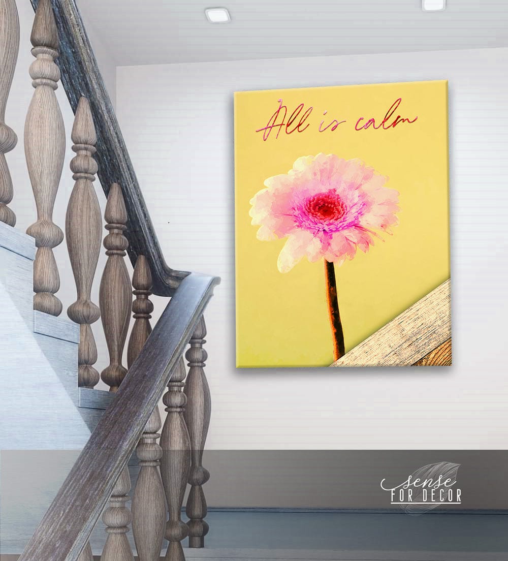 High - Quality Wood - Framed Yoga Wall Art: All is Calm, Ready To Hang