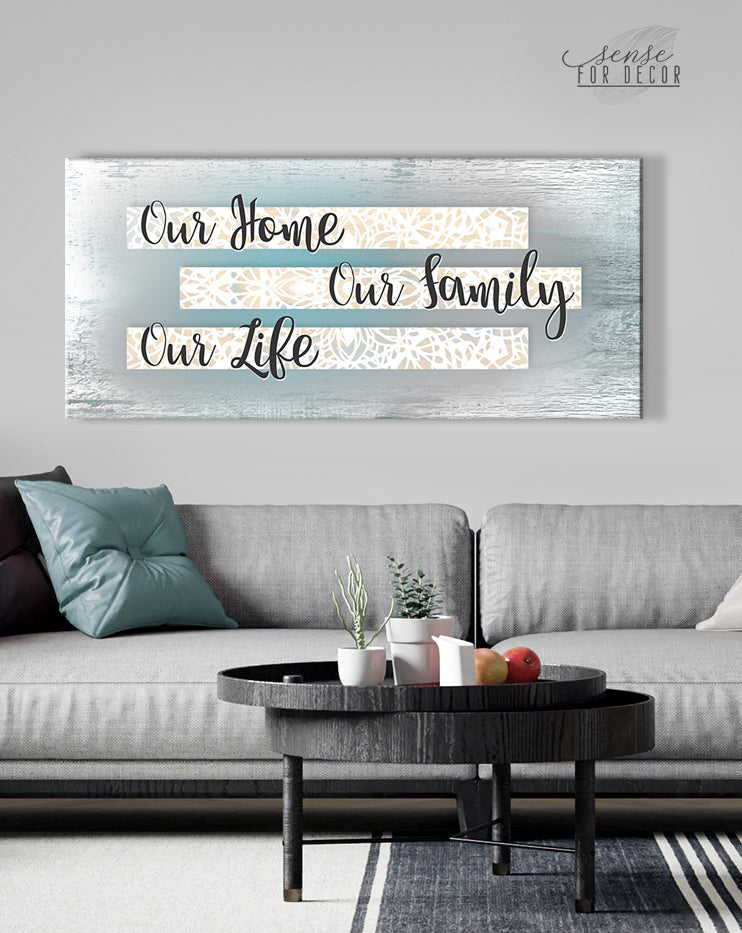 Hot Deal! Family Wall Art - 'Our Home Our Family Our Life' with Wood Frame, Ready to Hang