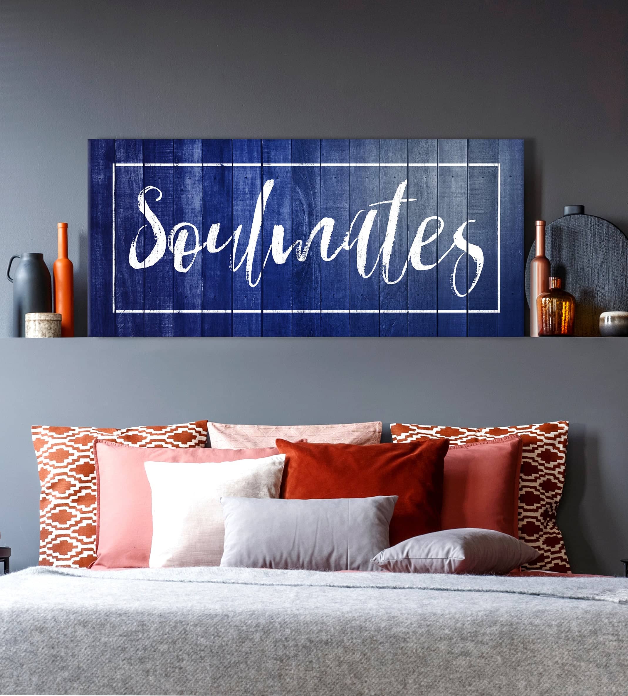 Hot Deal! Bedroom Wall Art - Ready - to - Hang Soulmates Wall Art with Wood Frame