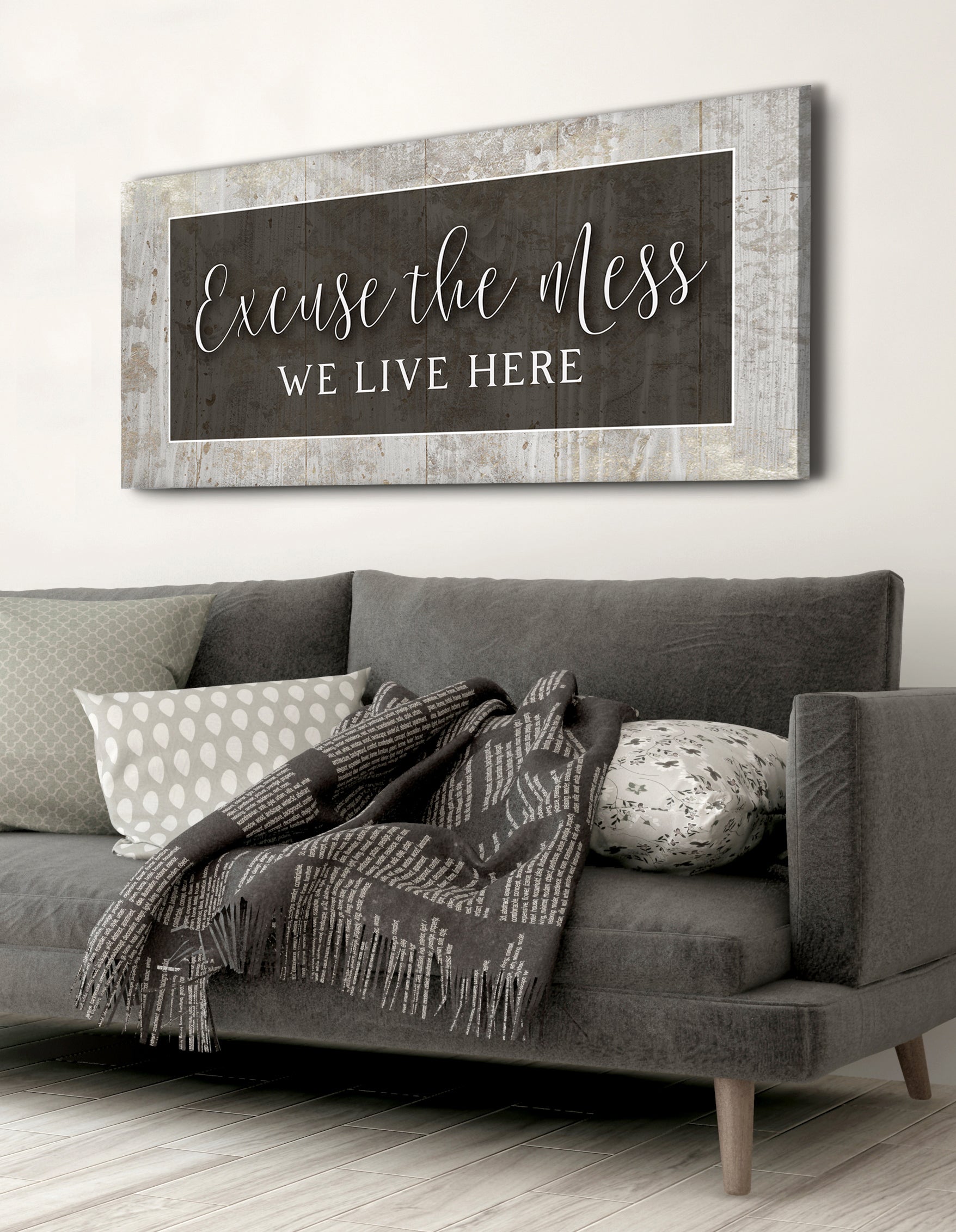 High - Quality Wood - Framed Wall Art: 'Excuse the Mess We Live Here' V3, Ready To Hang