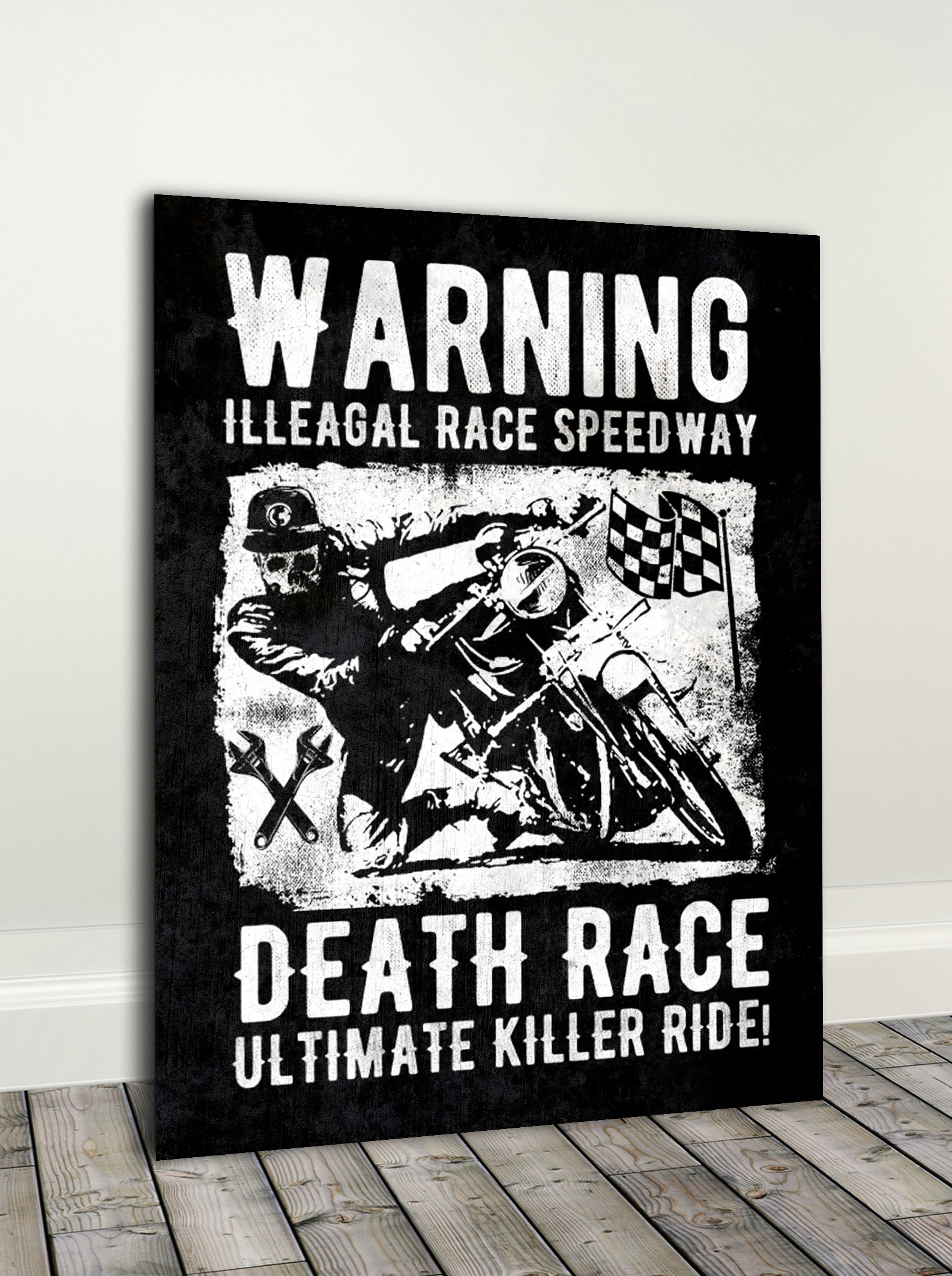 Ready-to-Hang Wood Frame Biker Warning Wall Art