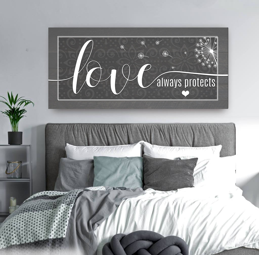 High - Quality Wood - Framed Couples Wall Art: Love Always Protect (Ready To Hang)