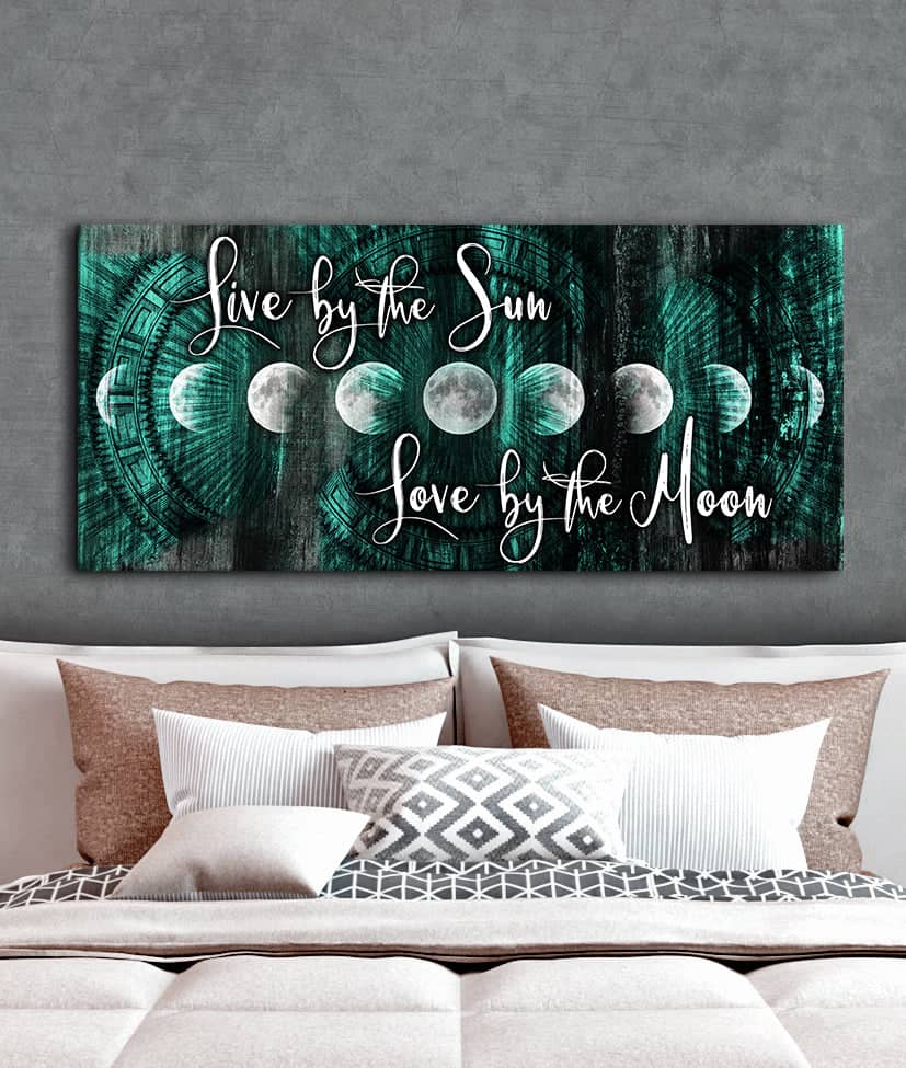 Ready - to - Hang Wood - Framed Bedroom Wall Art: Love by Moon, Live by Sun V2