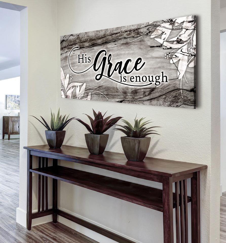Hot Sale! Christian Wall Art - 'His Grace Is Enough' with Wood Frame, Ready to Hang