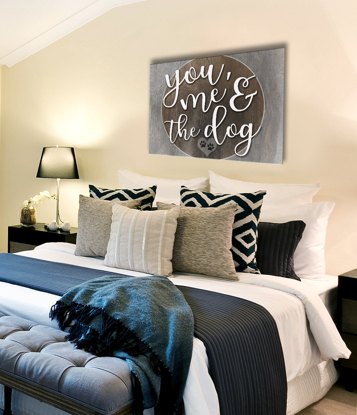 Hot! You, Me and the Dog V3 Pet Wall Art with Wood Frame, Ready to Hang