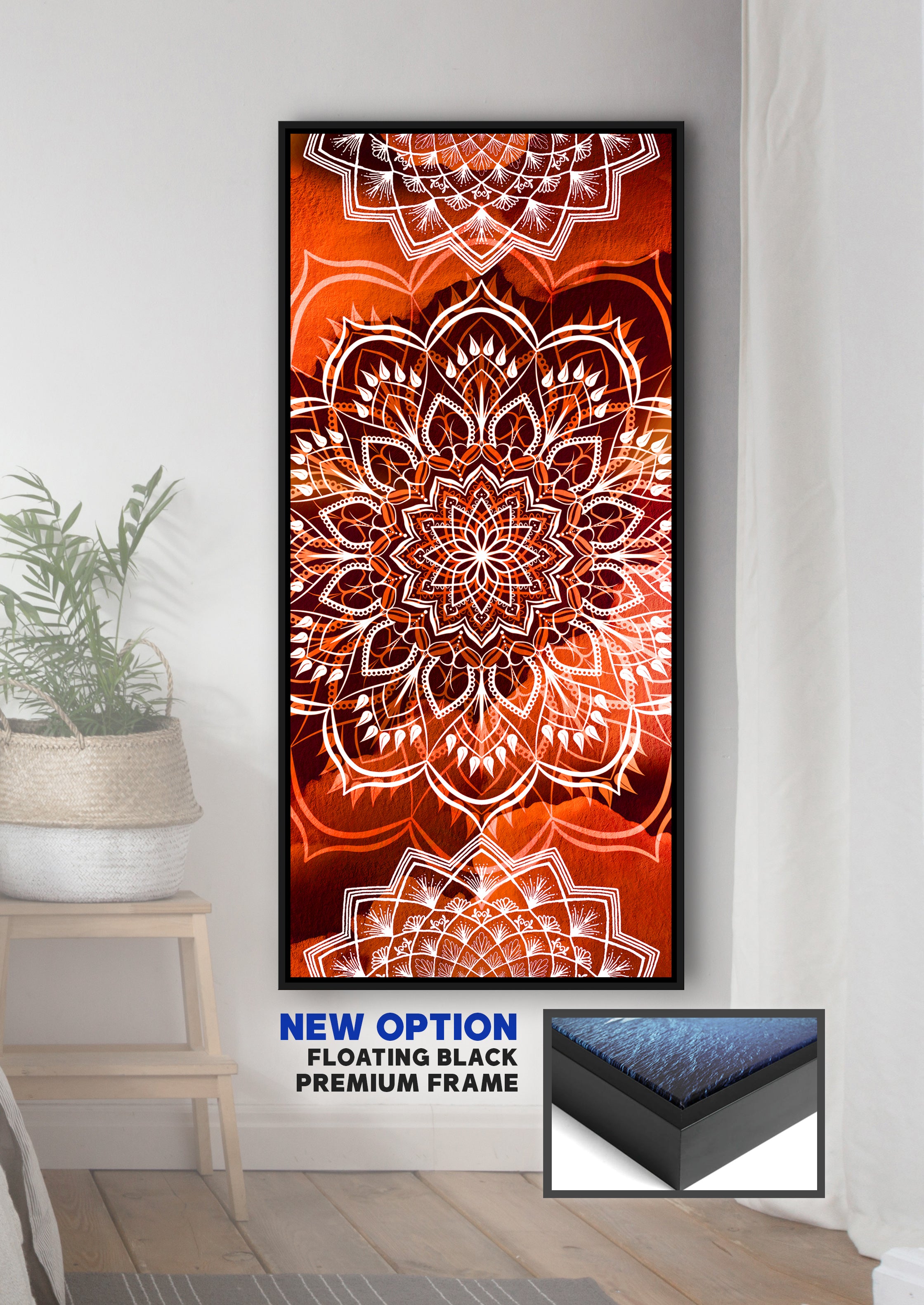 Boho Mandala Wall Art with Wood Frame - Ready to Hang! Buy 2, Save 20%