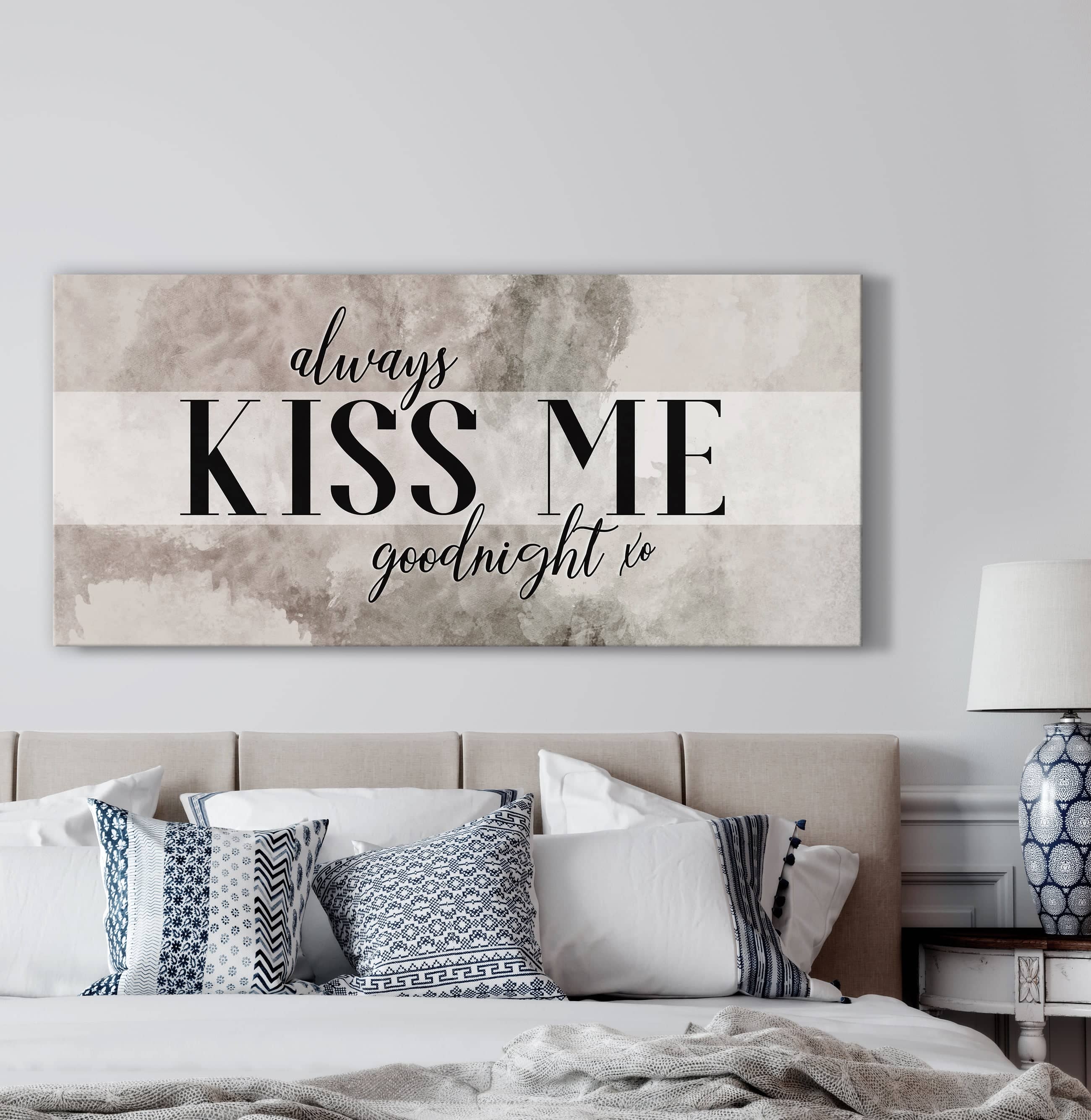 Hot Deal! Bedroom Wall Art - 'Always Kiss Me Goodnight V6' Wood Frame, Ready To Hang