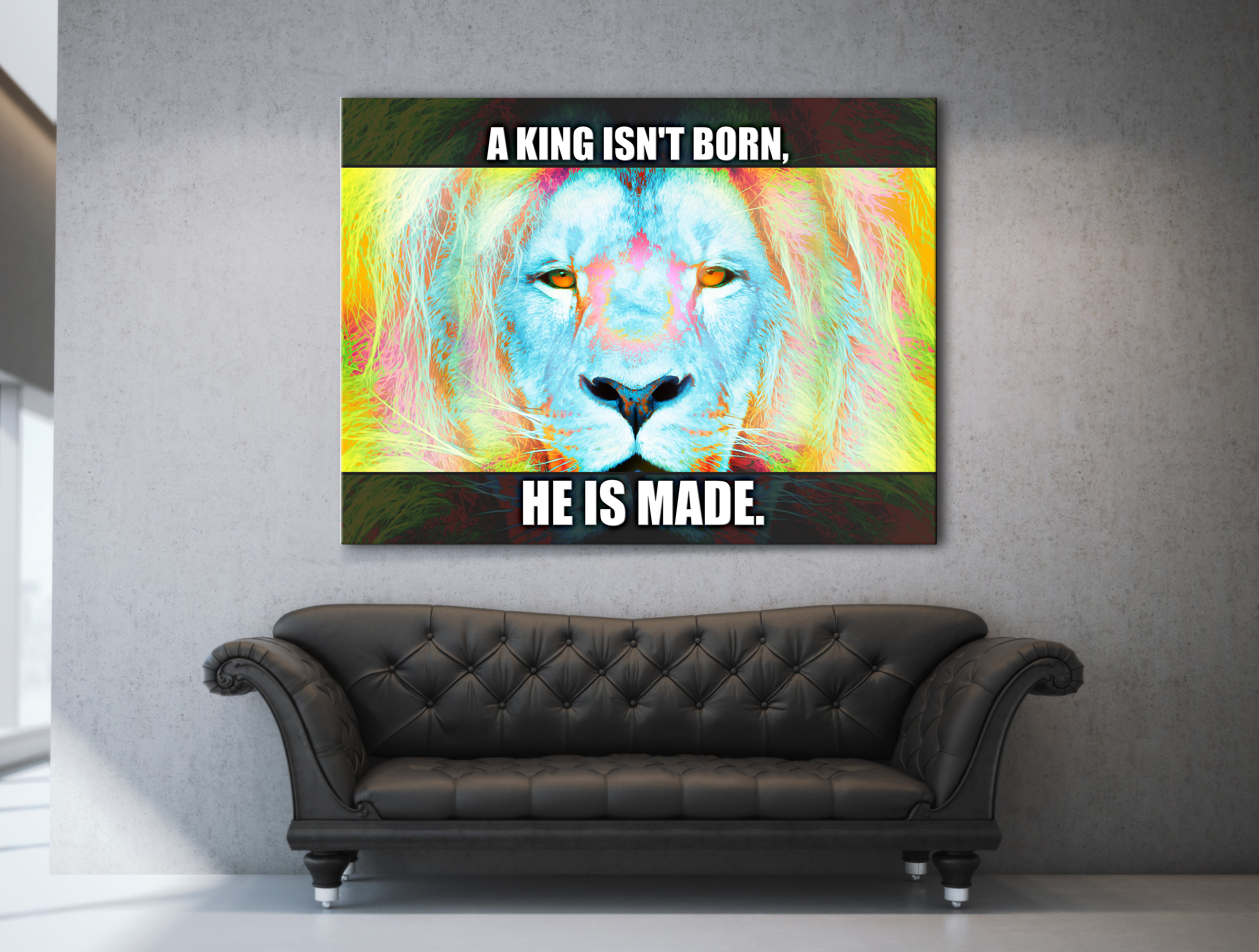 Ready-to-Hang Wood Frame Business Wall Art: The Lion - A King Isn't Made