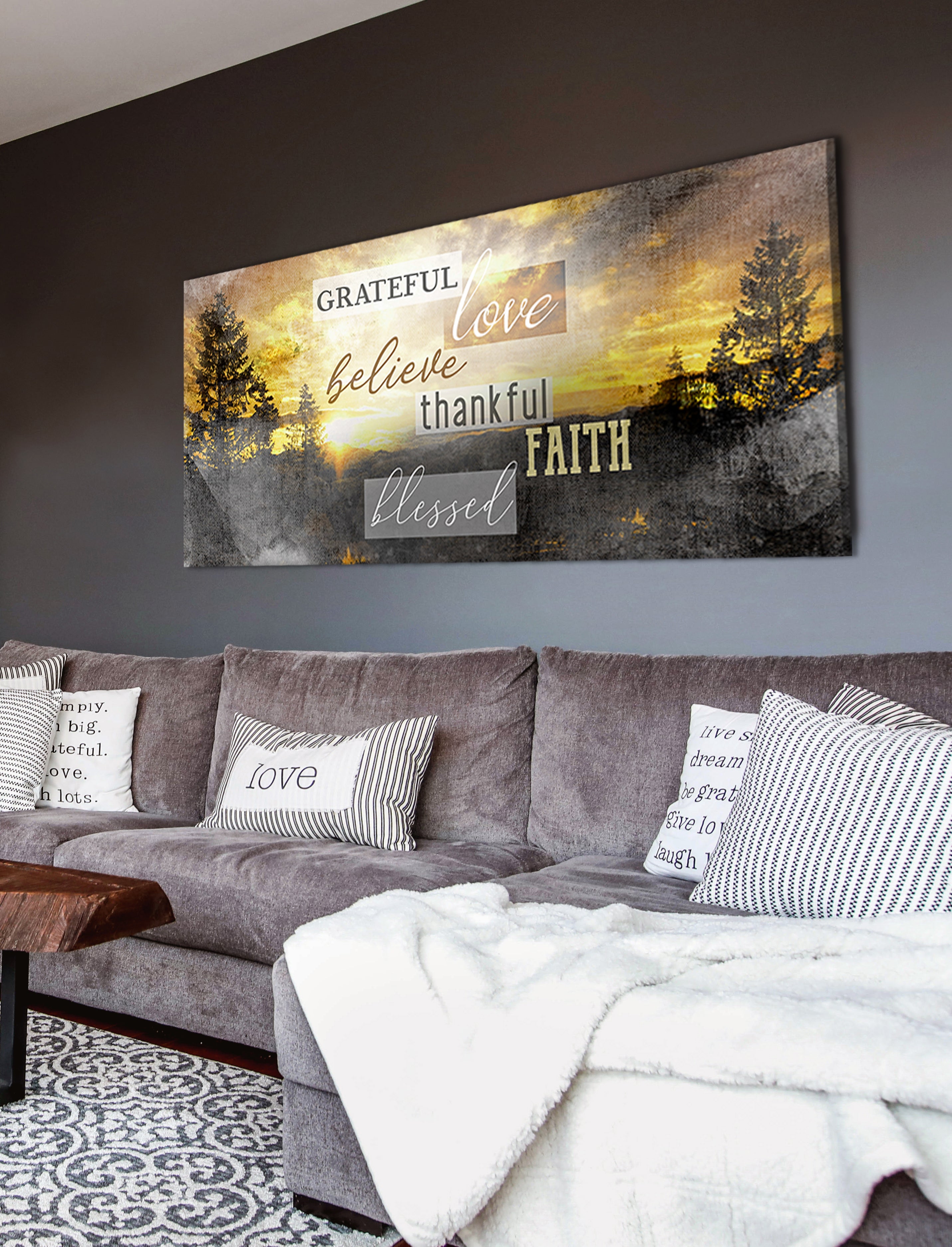 Exclusive Christian Wall Art: 'Grateful Love Believe' in Wood Frame, Ready to Hang - Buy 2 Save 20%