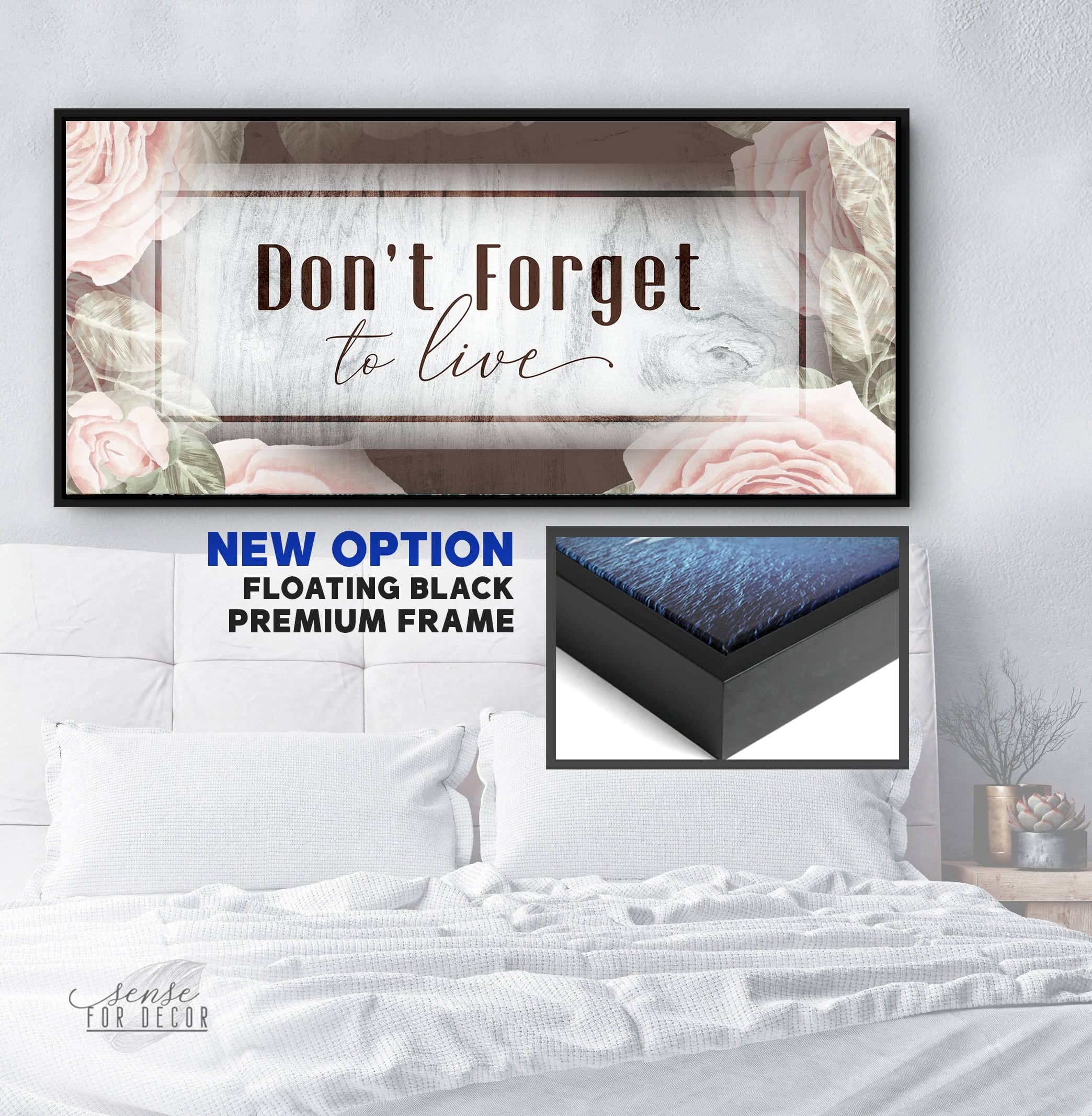 High - Quality Bedroom Wall Art: 'Don't Forget to Live' with Wood Frame, Ready to Hang