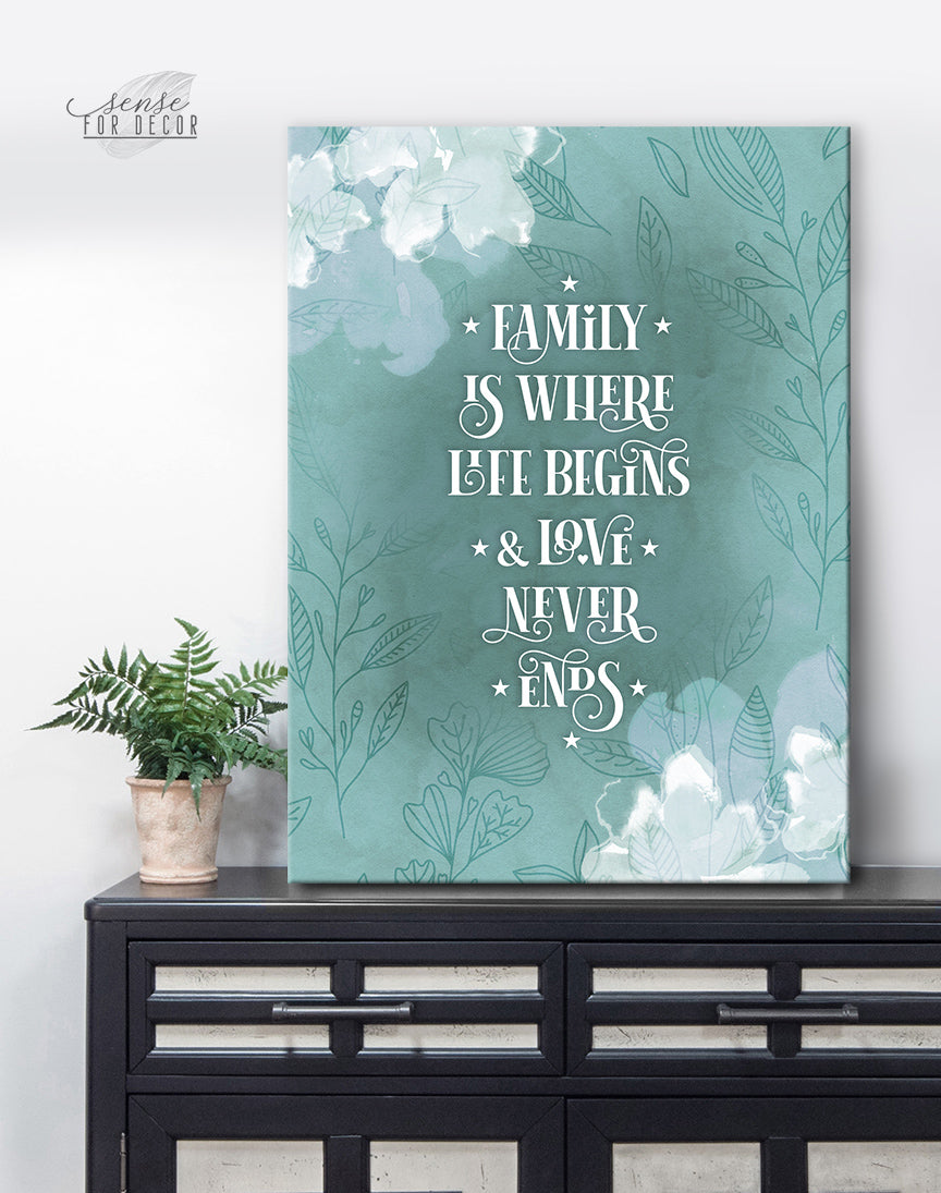 High - Quality Wood - Framed Family Wall Art: Life Starts at Family V11 (Ready To Hang)