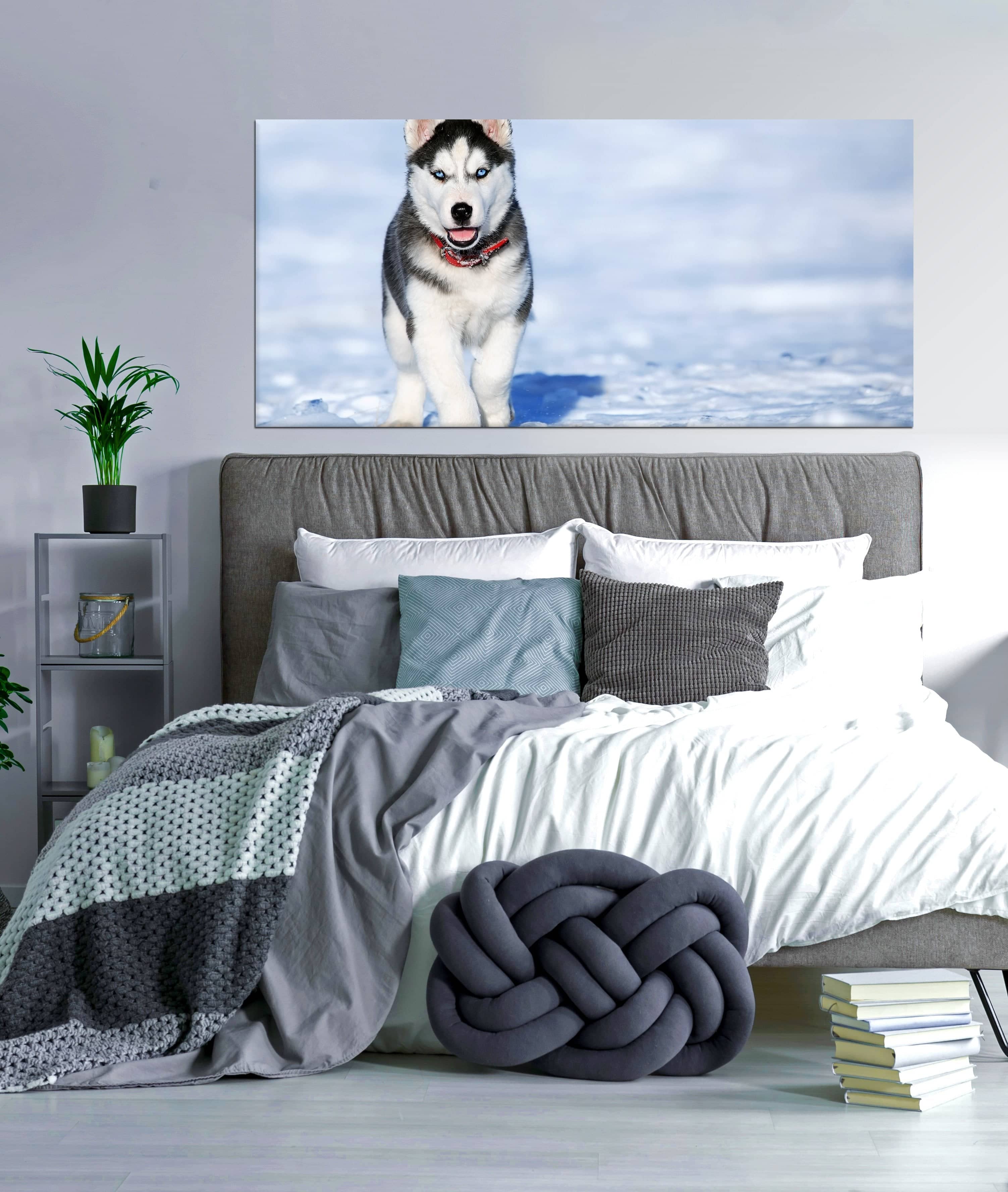 High - Quality Husky Animal Wall Art with Wood Frame, Ready to Hang