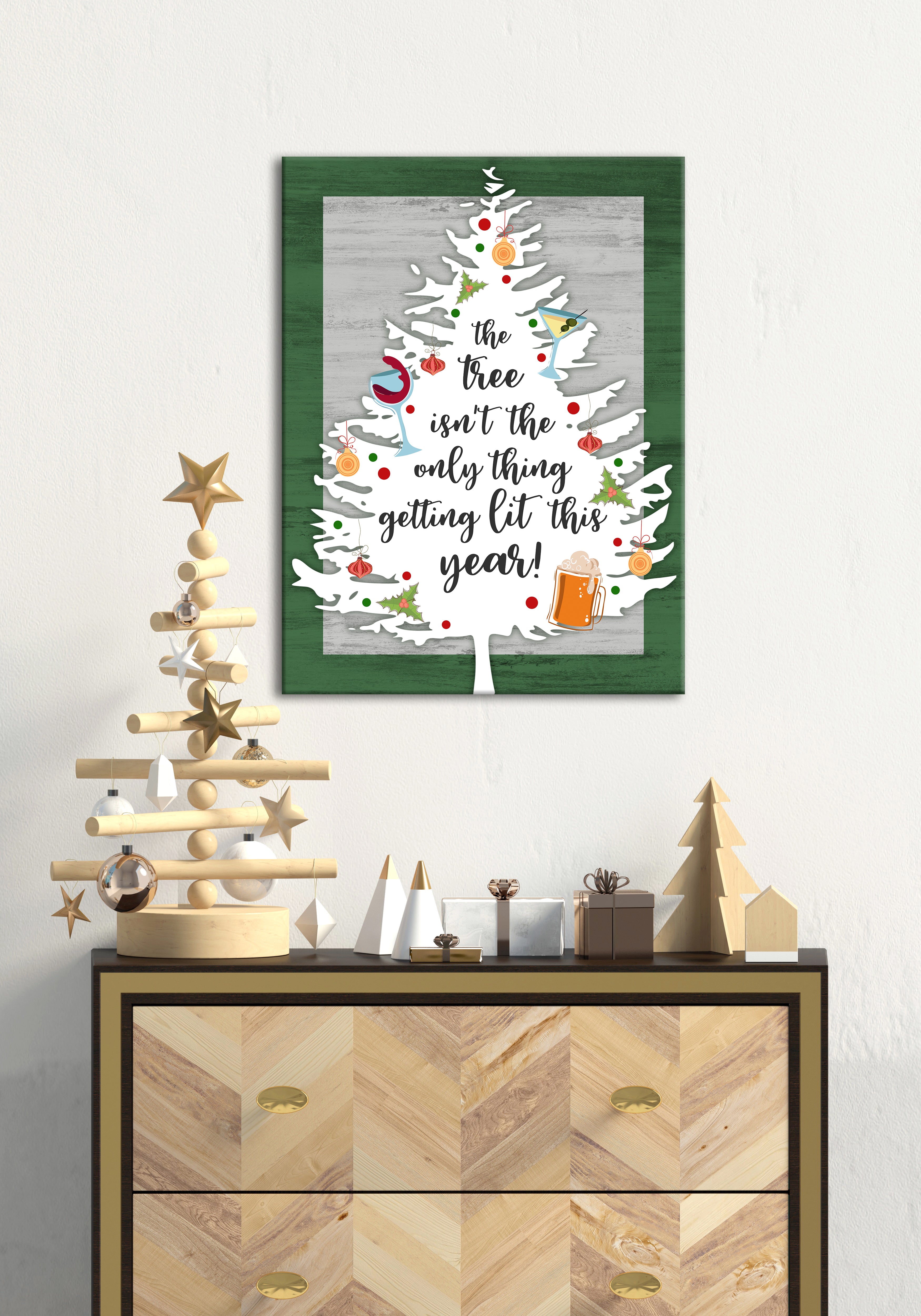 High - Quality Wood - Framed Lit Tree Holiday Decor Wall Art, Ready To Hang