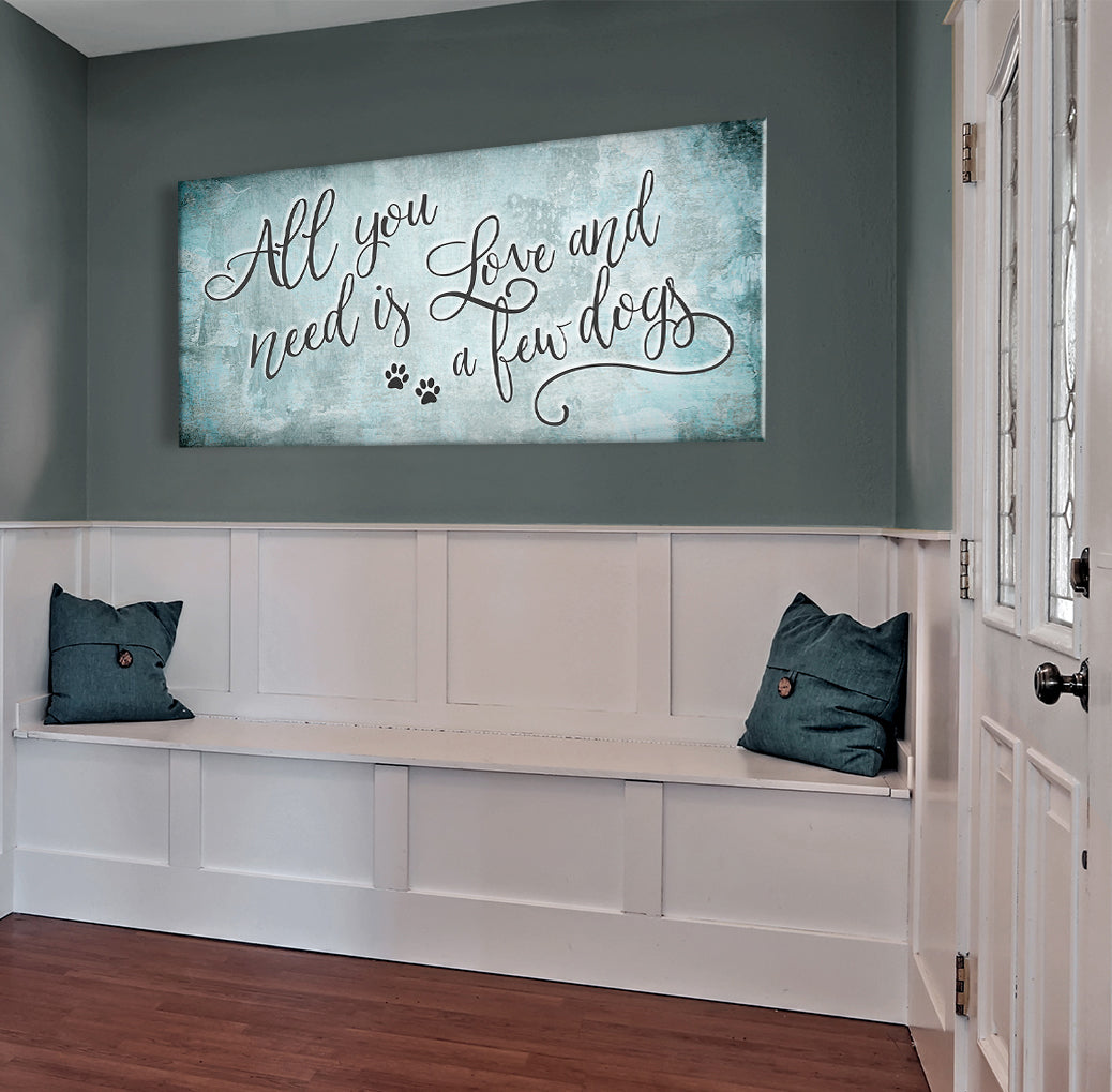 Hot Deal! Pet Wall Art - 'All You Need Is Love And A Few Dogs' V4 with Wood Frame, Ready to Hang