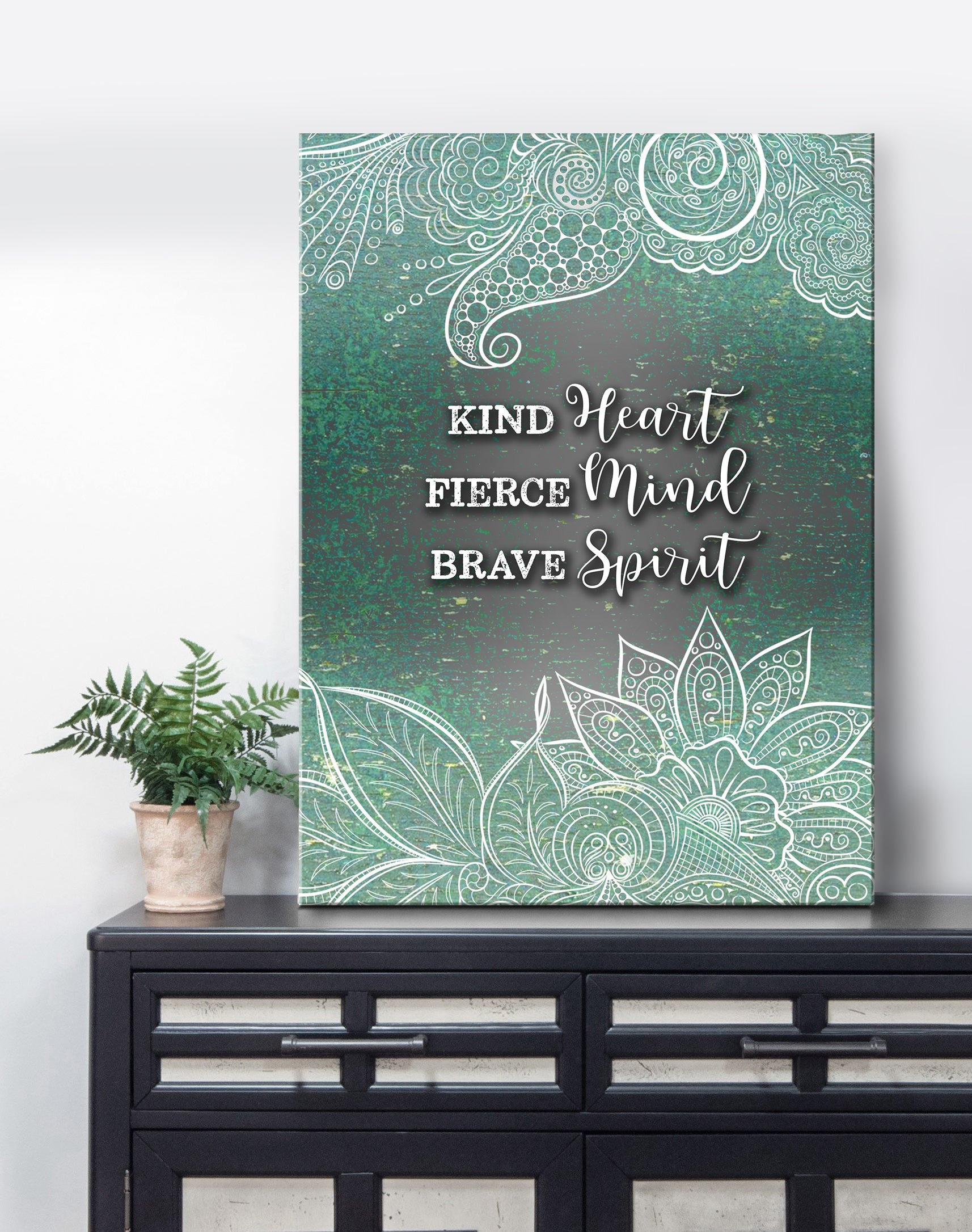 Limited Time Offer! Home Decor Wall Art - Kind Heart Fierce Mind Brave Spirit V2 with Wood Frame, Ready to Hang