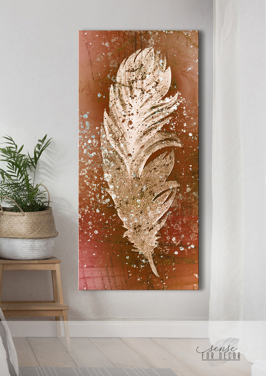 Boho Big Feather Wall Art (Wood Frame, Ready To Hang) - 20% Off on 2+