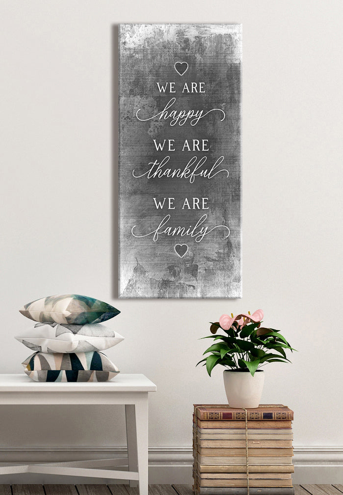 Family Wall Art - 'We Are Happy We Are Thankful' with Wood Frame, Ready to Hang! Buy 2 Save 20%