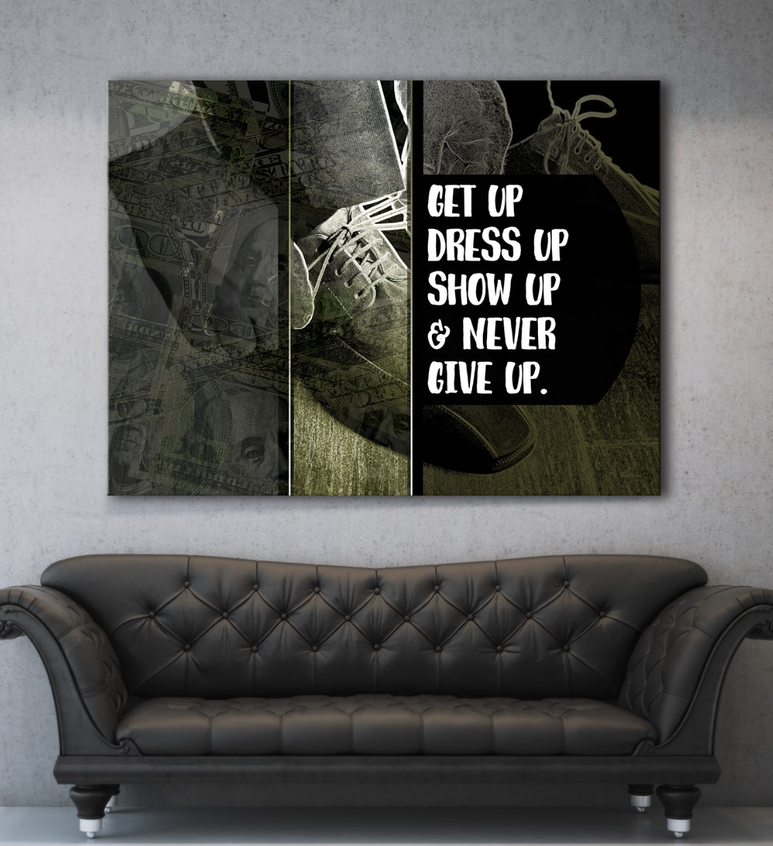 Inspirational Business Wall Art: 'Get Up, Never Give Up' with Wood Frame, Ready to Hang