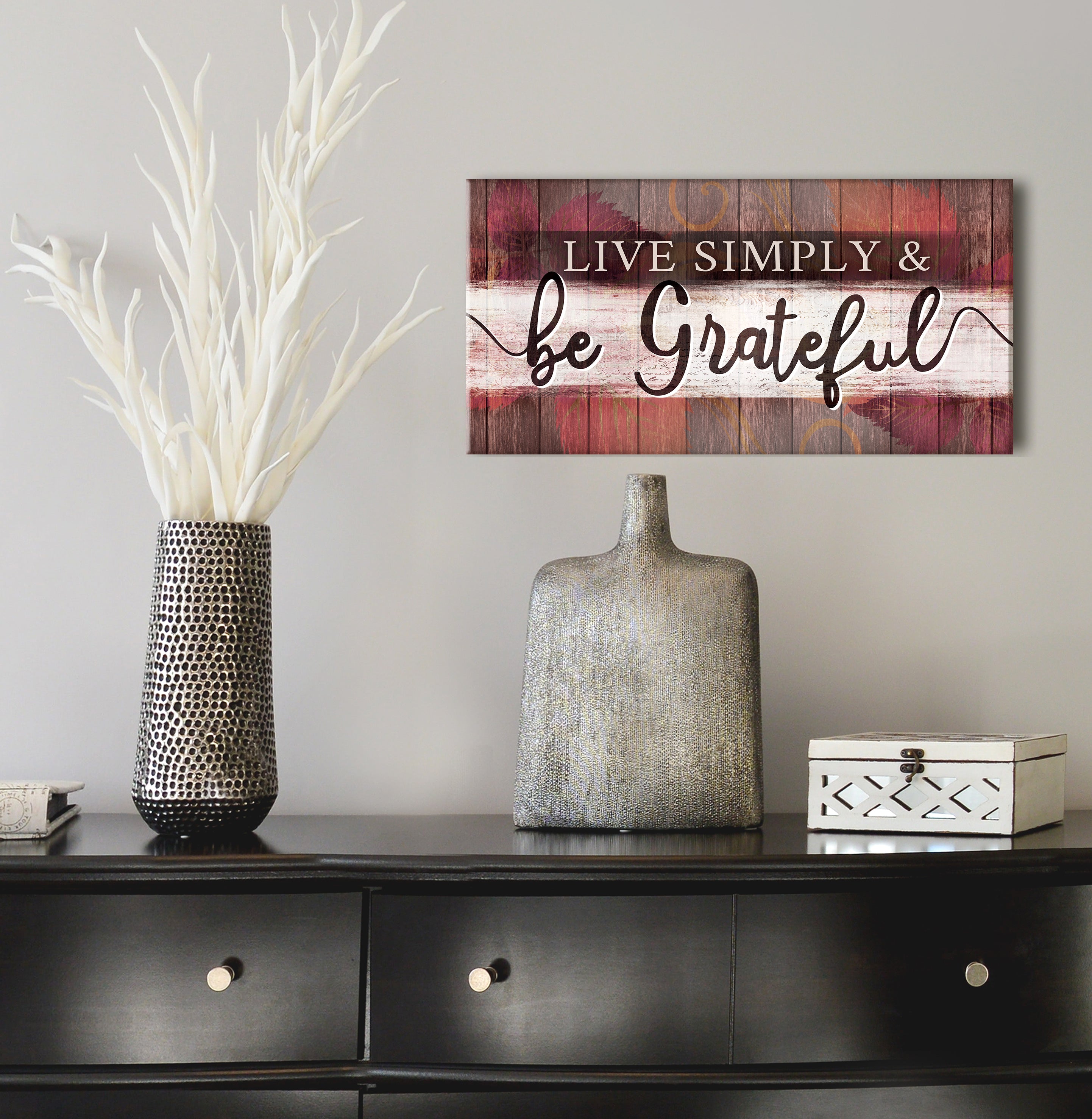 Christian Wall Art: Live Simply, Be Grateful (Ready-to-Hang Wood Frame) - Buy 2, Save 20%