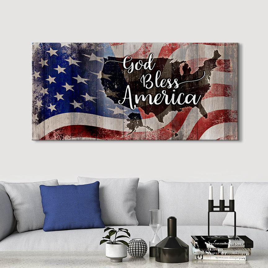 High - Quality Wood - Framed God Bless America Flag Wall Art Ready To Hang