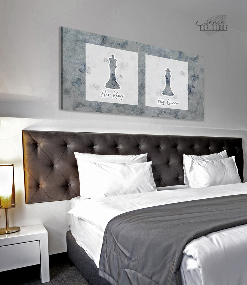 High - Quality Wood - Framed Couples Wall Art: Her King His Queen, Ready to Hang