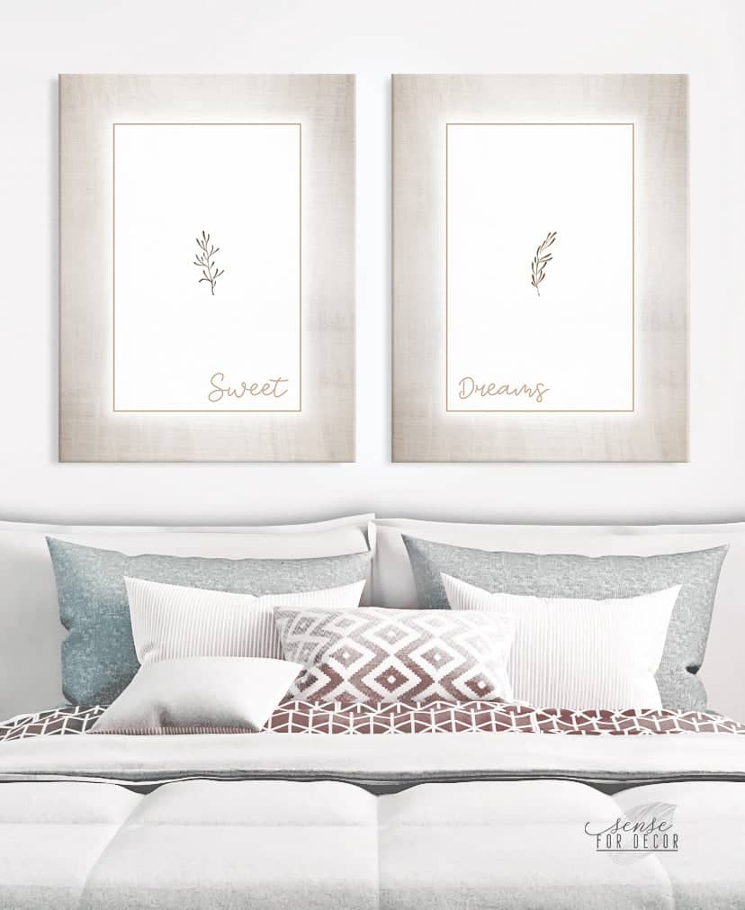 Sweet Dreams Bedroom Wall Art Set of 2 with Wood Frames, Ready to Hang