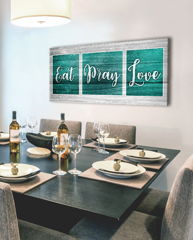 Hot Deal! Kitchen Wall Art - 'EAT PRAY LOVE' with Wood Frame, Ready to Hang