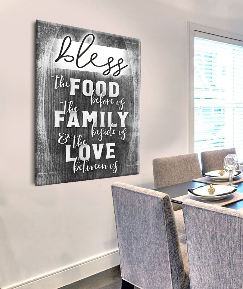 High - Quality Christian Wall Art: Bless the Food v19 with Wood Frame, Ready to Hang